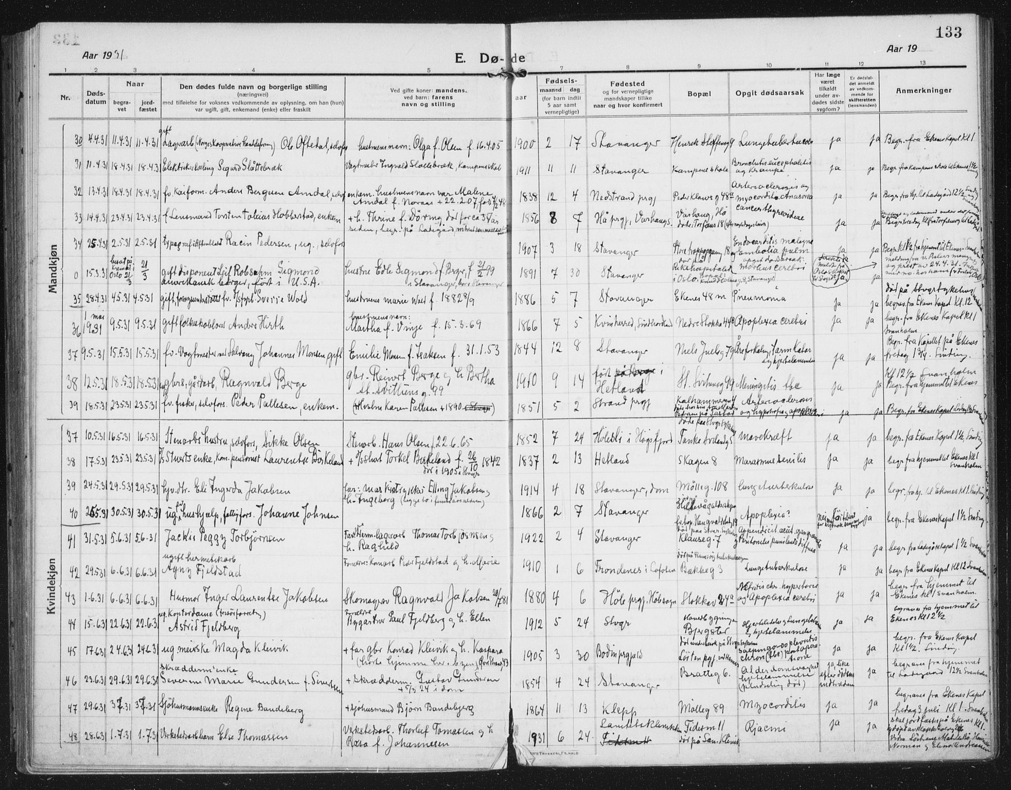 Domkirken sokneprestkontor, SAST/A-101812/002/A/L0017: Ministerialbok nr. A 36, 1917-1938, s. 133