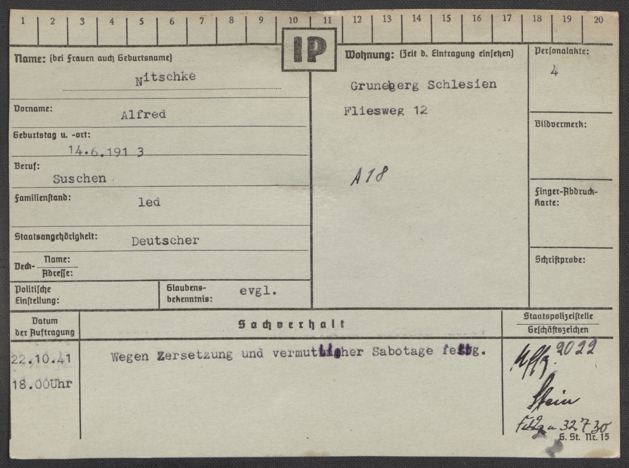 Befehlshaber der Sicherheitspolizei und des SD, RA/RAFA-5969/E/Ea/Eaa/L0007: Register over norske fanger i Møllergata 19: Lundb-N, 1940-1945, s. 1326