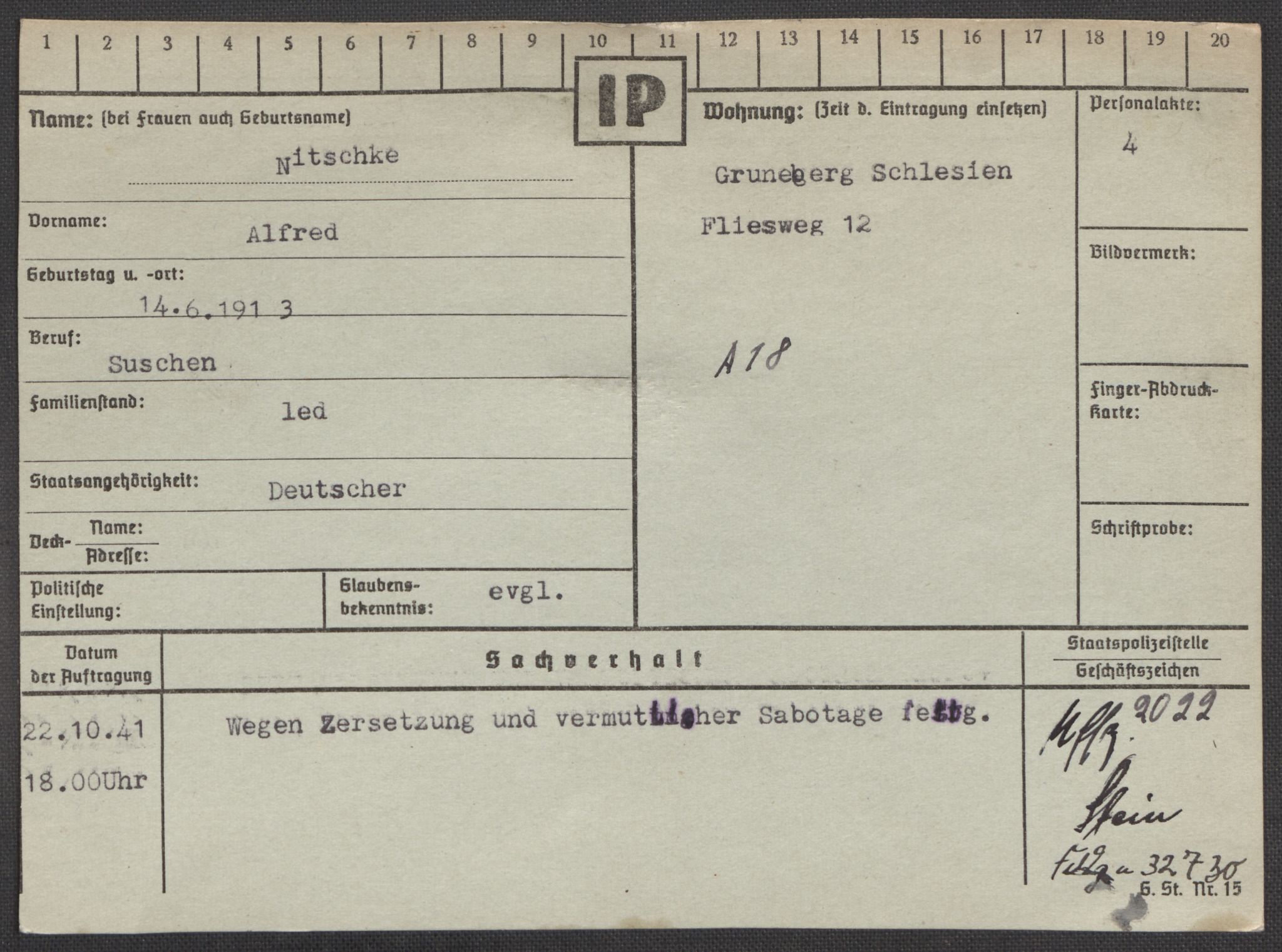 Befehlshaber der Sicherheitspolizei und des SD, AV/RA-RAFA-5969/E/Ea/Eaa/L0007: Register over norske fanger i Møllergata 19: Lundb-N, 1940-1945, s. 1326