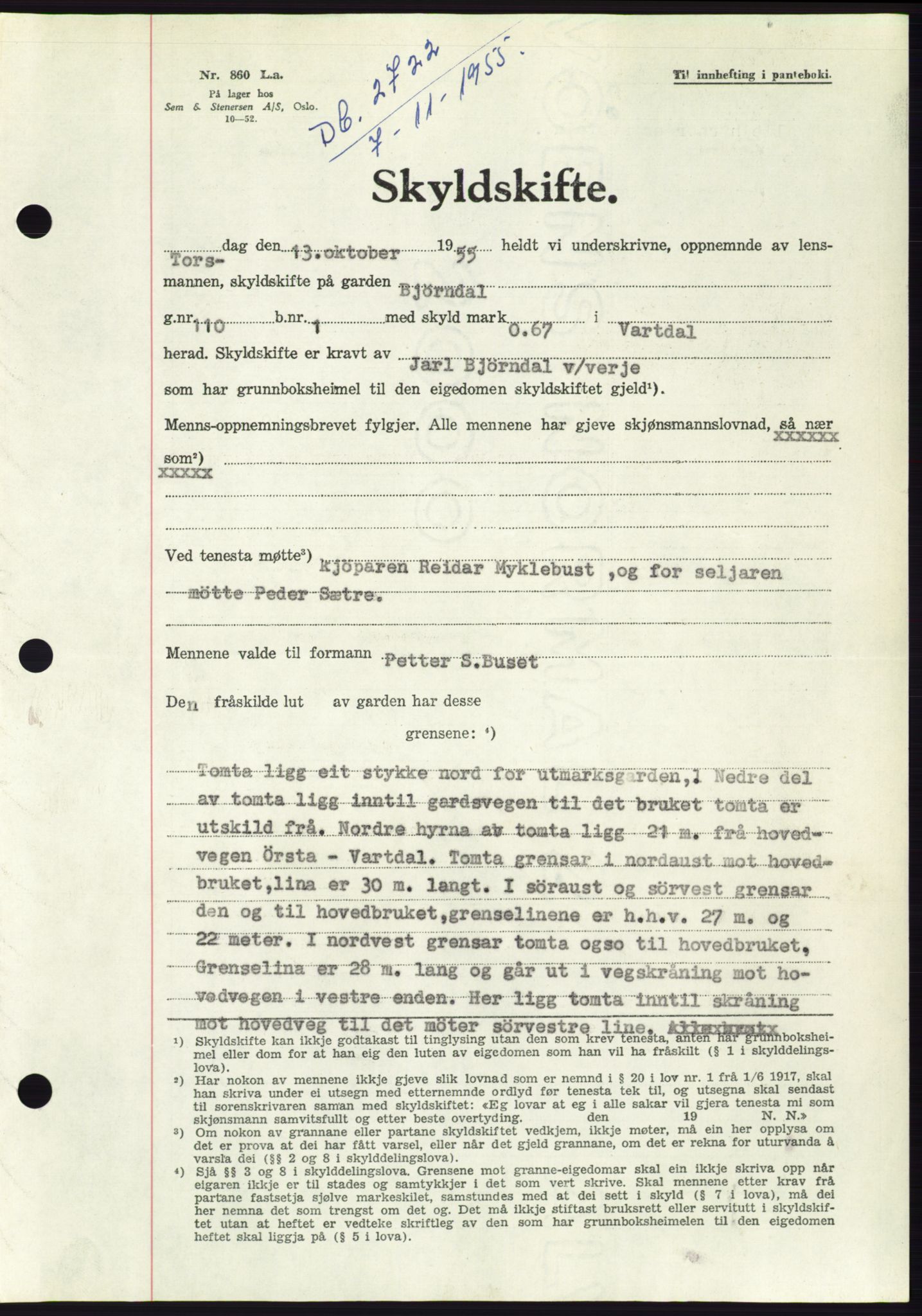 Søre Sunnmøre sorenskriveri, AV/SAT-A-4122/1/2/2C/L0102: Pantebok nr. 28A, 1955-1956, Dagboknr: 2722/1955