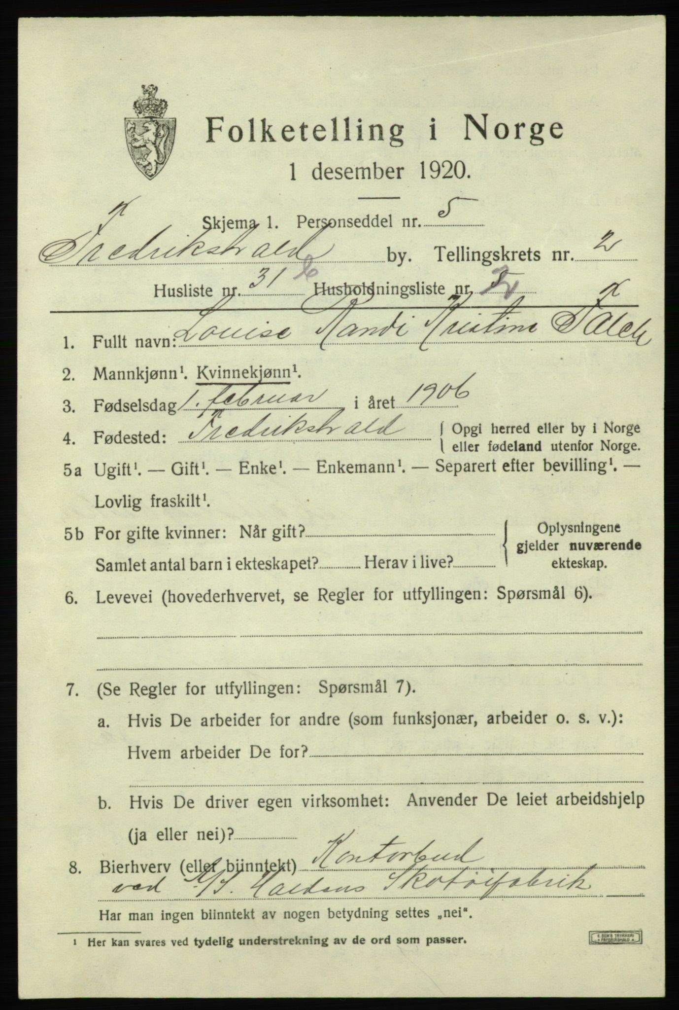SAO, Folketelling 1920 for 0101 Fredrikshald kjøpstad, 1920, s. 10089