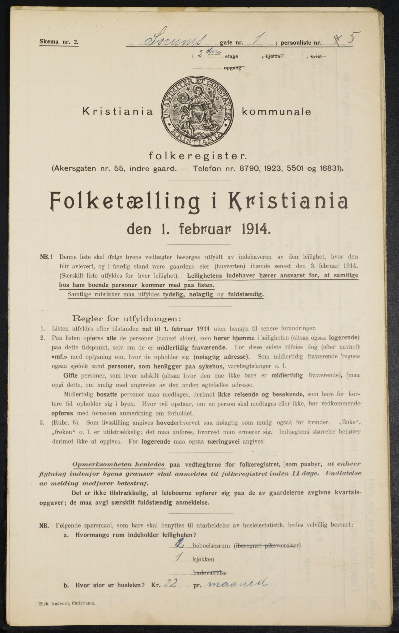 OBA, Kommunal folketelling 1.2.1914 for Kristiania, 1914, s. 107607