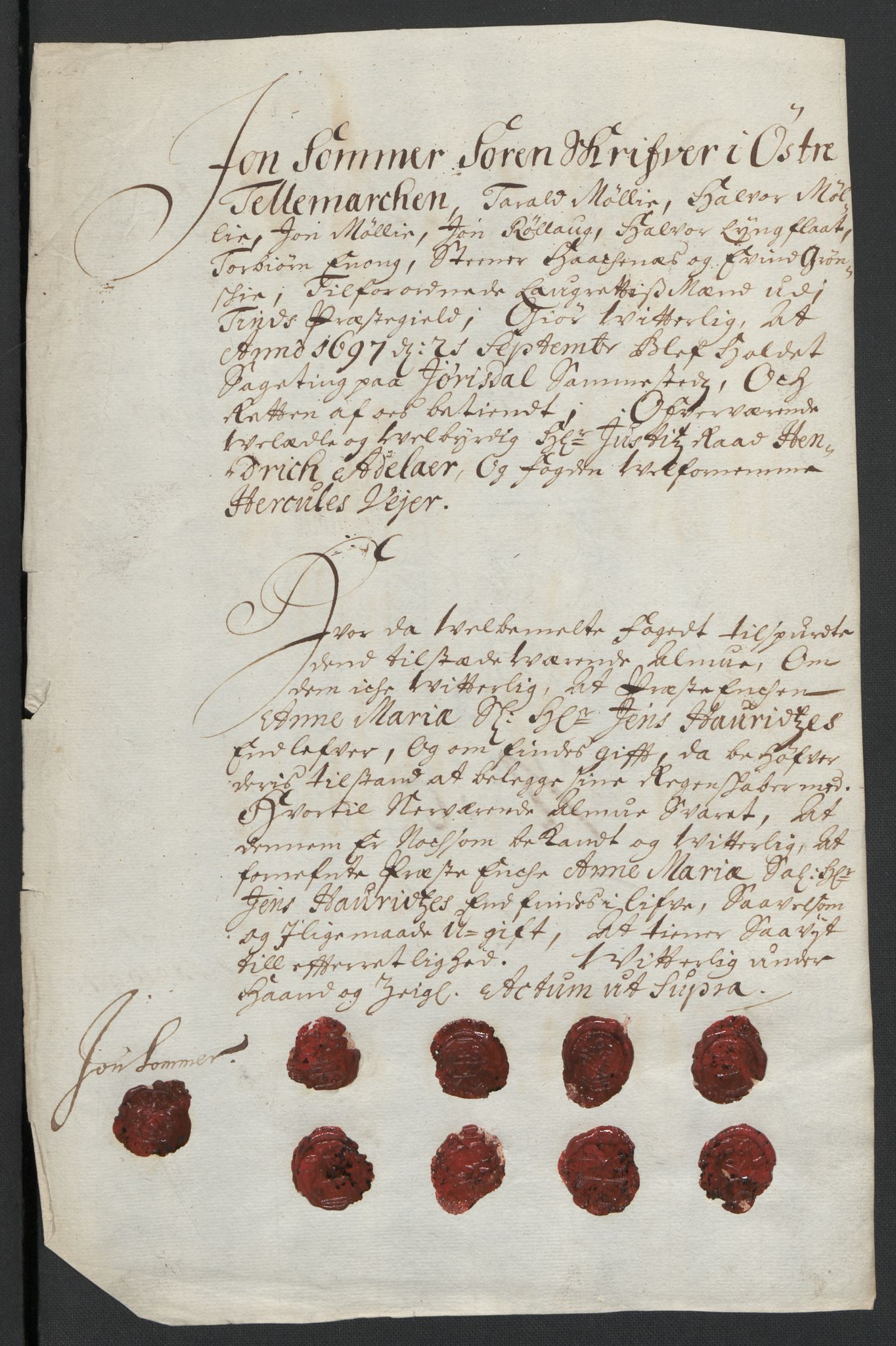 Rentekammeret inntil 1814, Reviderte regnskaper, Fogderegnskap, RA/EA-4092/R36/L2097: Fogderegnskap Øvre og Nedre Telemark og Bamble, 1697, s. 168