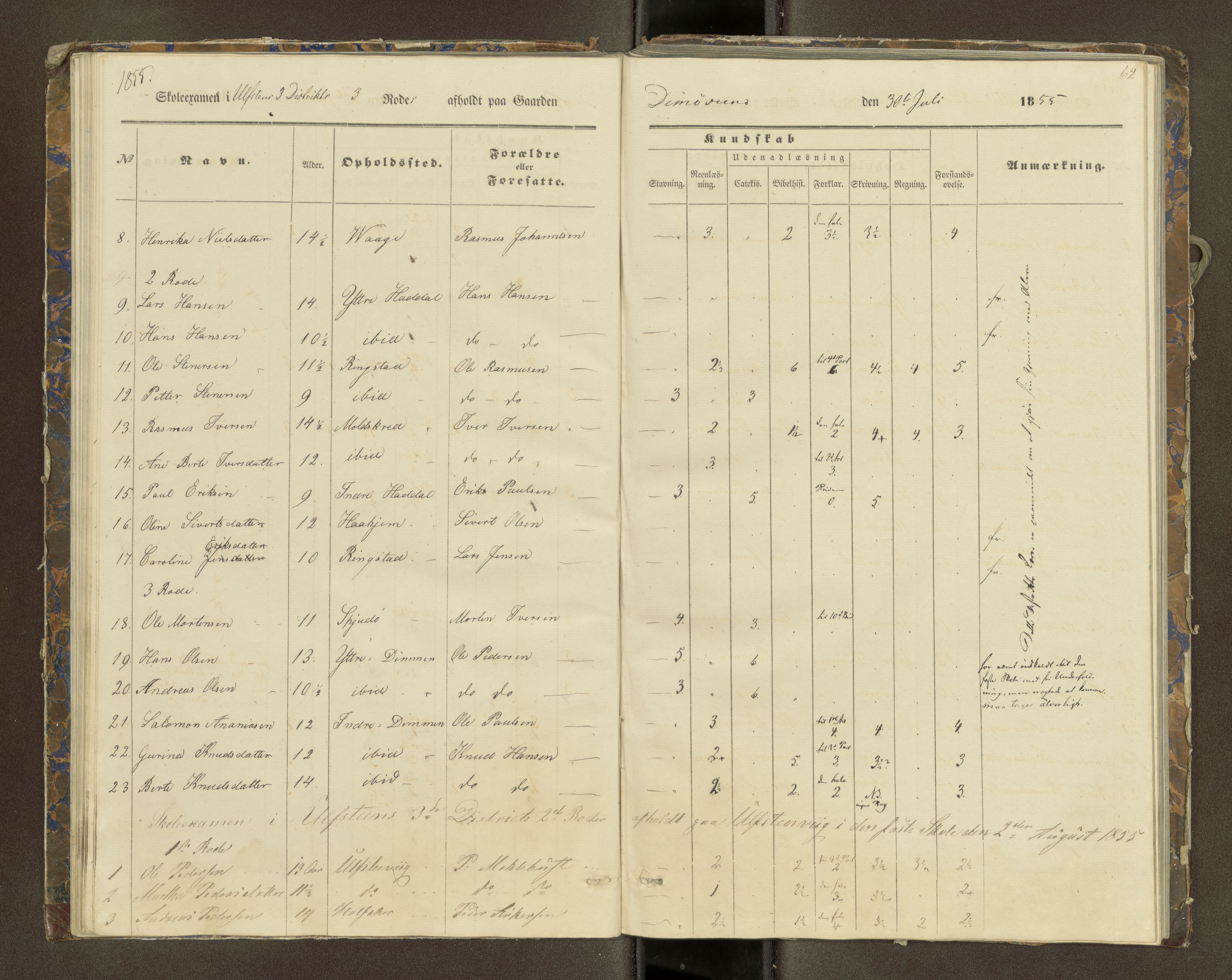 Ulstein sokneprestkontor, AV/SAT-A-1005/1/III/III2/III2f/L0001: Skoleeksamensprotokoll, 1850-1861, s. 62