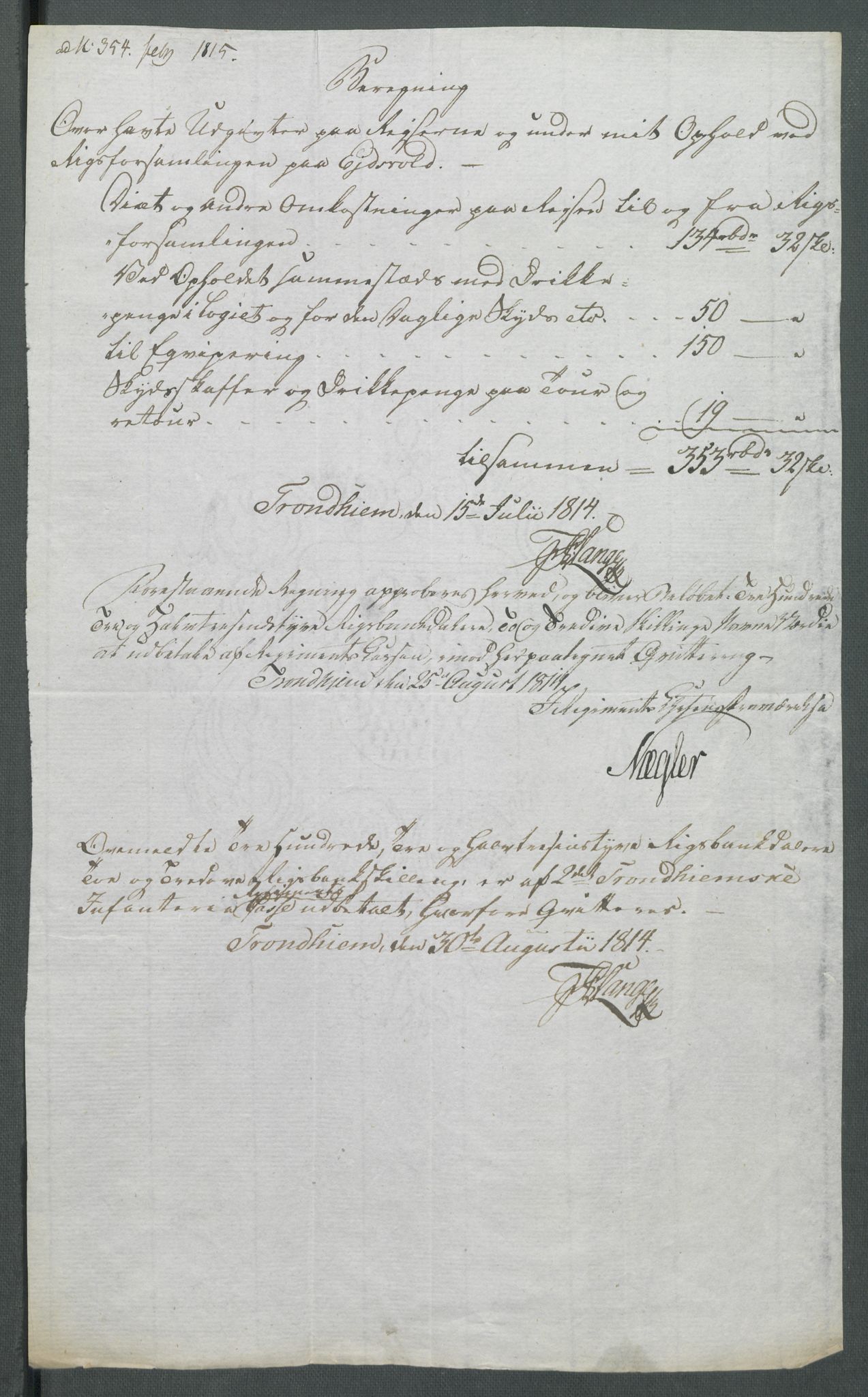 5. departement for finans-, handels- og tollfaget, RA/S-3893/C/Cb/L0014: Regninger fra Riksforsamlingens deputerede, 1814, s. 130