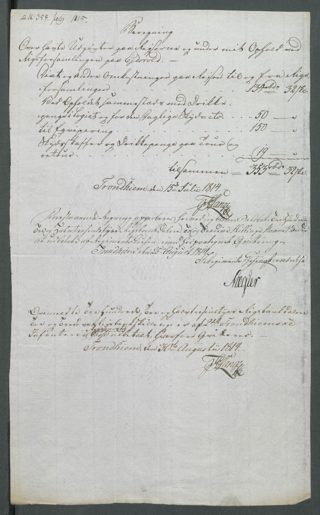 5. departement for finans-, handels- og tollfaget, AV/RA-S-3893/C/Cb/L0014: Regninger fra Riksforsamlingens deputerede, 1814, s. 130