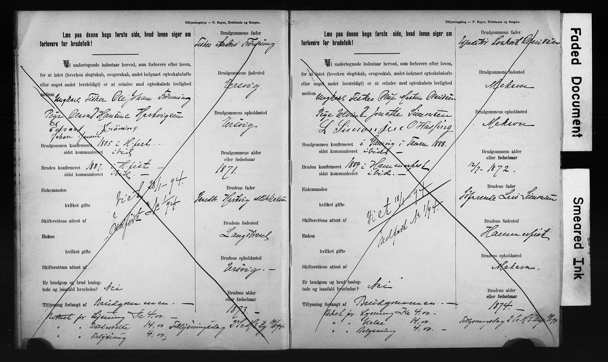 Hammerfest sokneprestkontor, AV/SATØ-S-1347/I/Ib/L0070/0003: Lysningsprotokoll nr. 70.3, 1893-1896