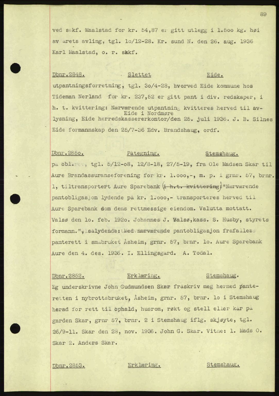 Nordmøre sorenskriveri, SAT/A-4132/1/2/2Ca: Pantebok nr. C80, 1936-1939, Dagboknr: 2848/1936