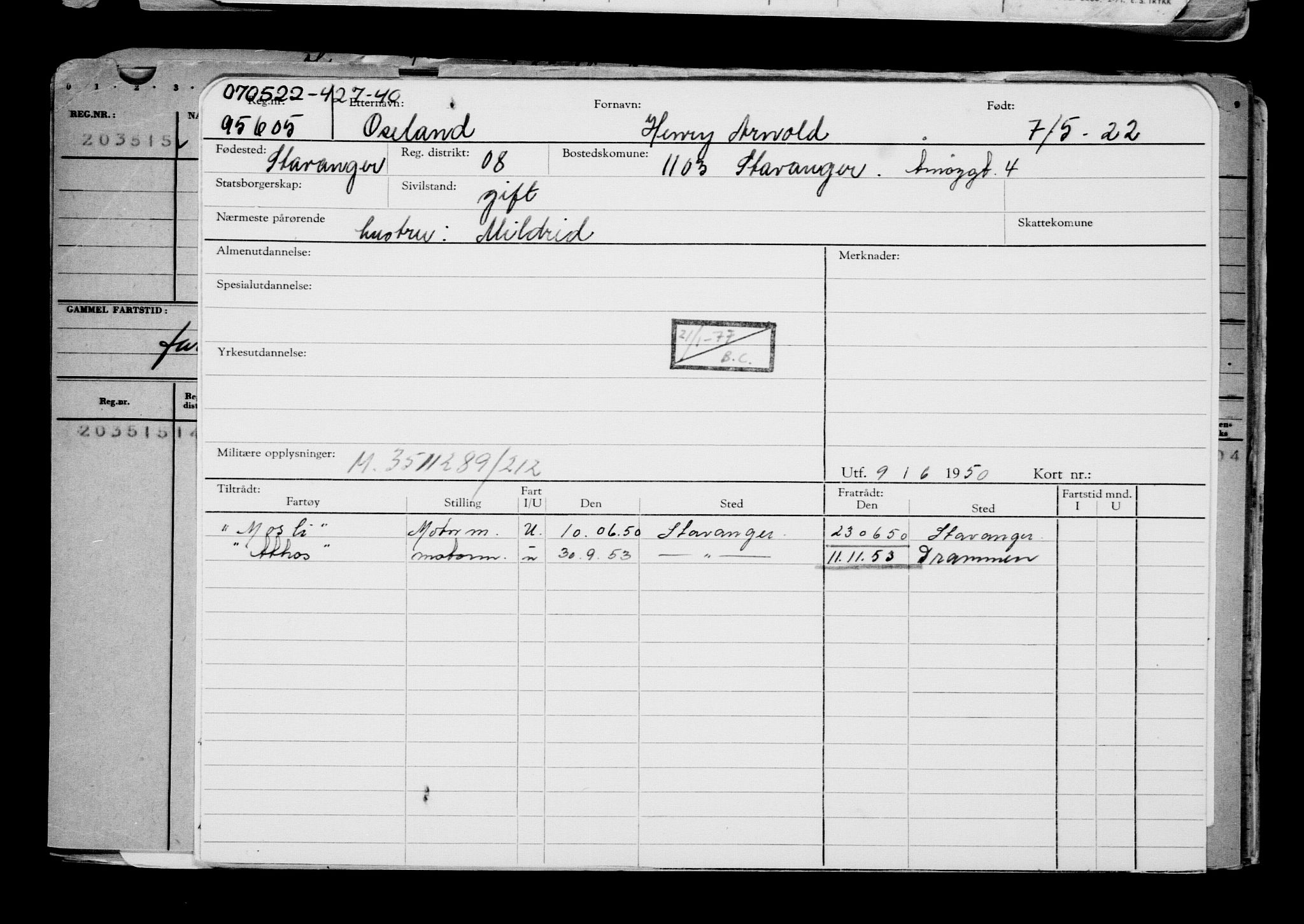 Direktoratet for sjømenn, RA/S-3545/G/Gb/L0206: Hovedkort, 1922, s. 197