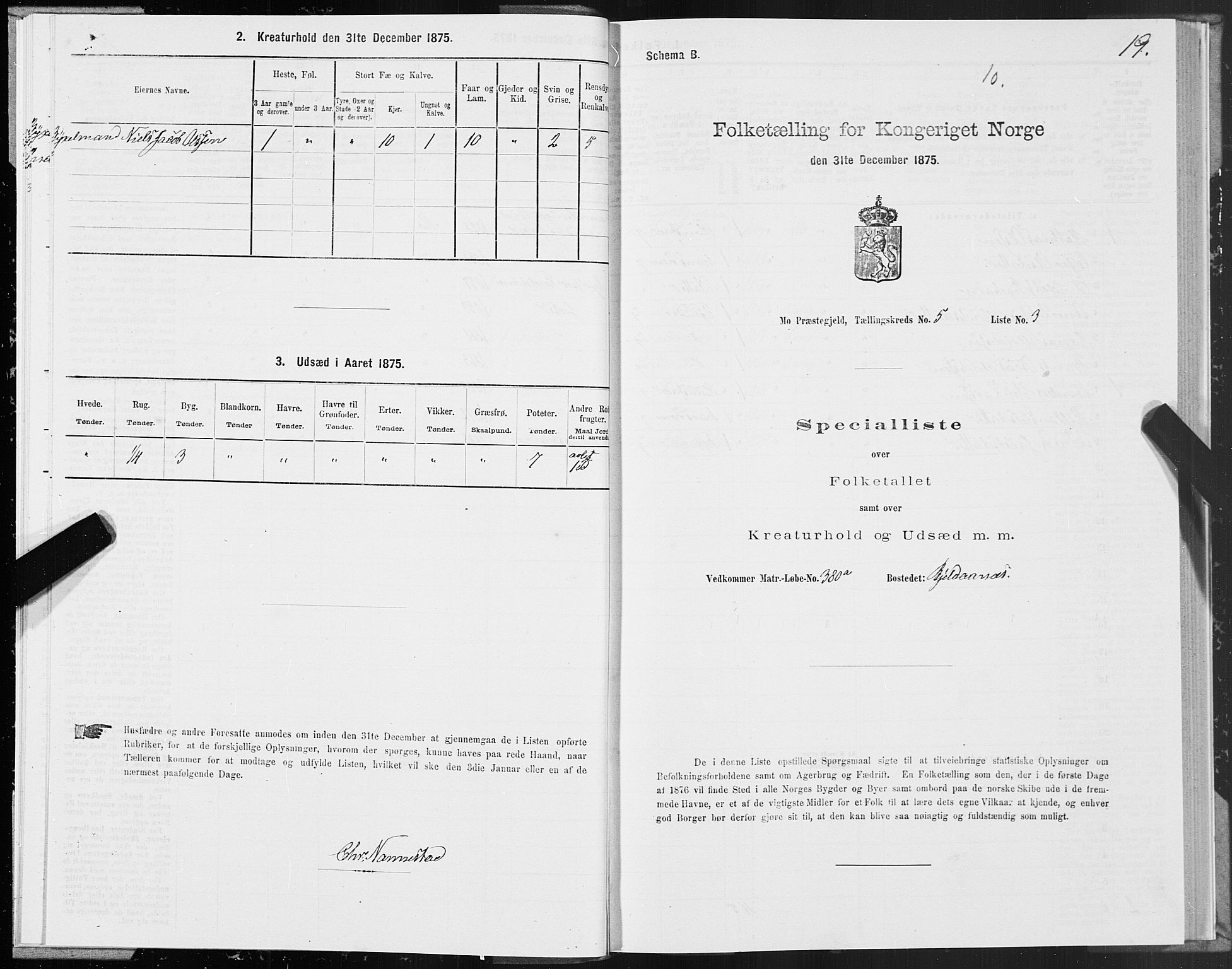 SAT, Folketelling 1875 for 1833P Mo prestegjeld, 1875, s. 3019