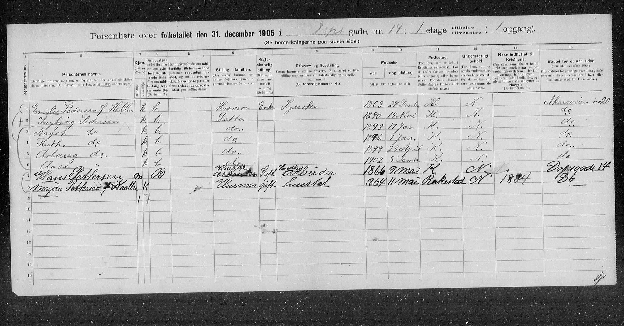 OBA, Kommunal folketelling 31.12.1905 for Kristiania kjøpstad, 1905, s. 8316