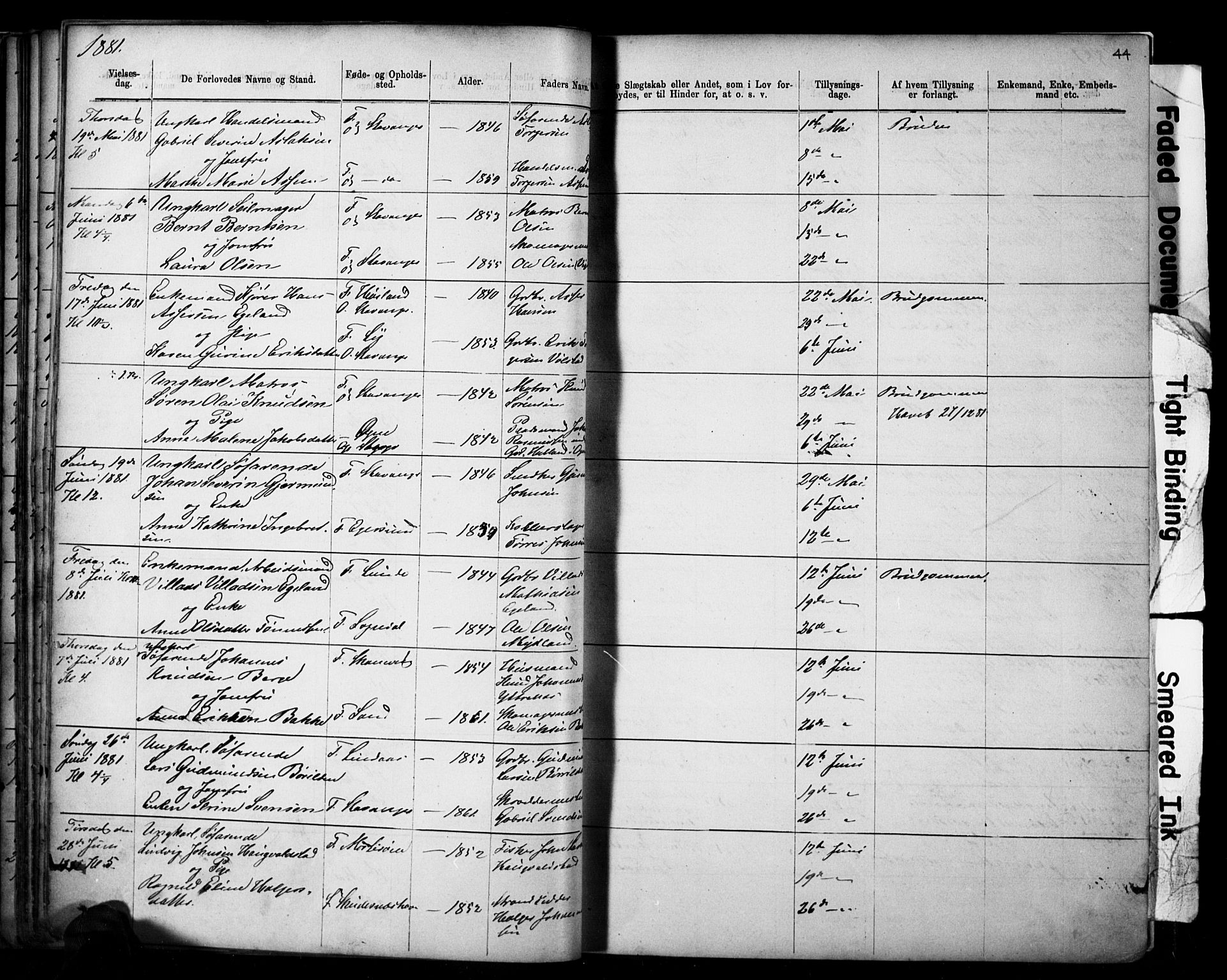 Domkirken sokneprestkontor, AV/SAST-A-101812/001/30/30BB/L0014: Klokkerbok nr. B 14, 1875-1902, s. 44