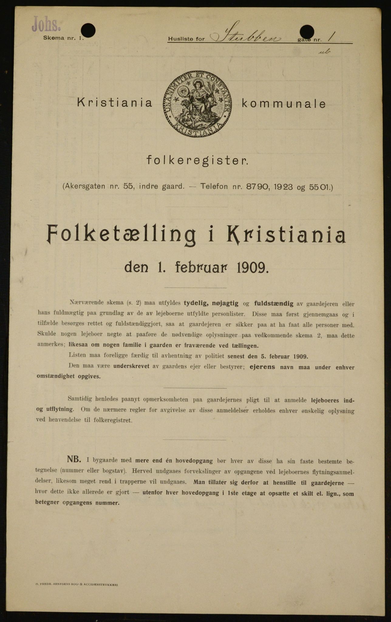 OBA, Kommunal folketelling 1.2.1909 for Kristiania kjøpstad, 1909, s. 94490