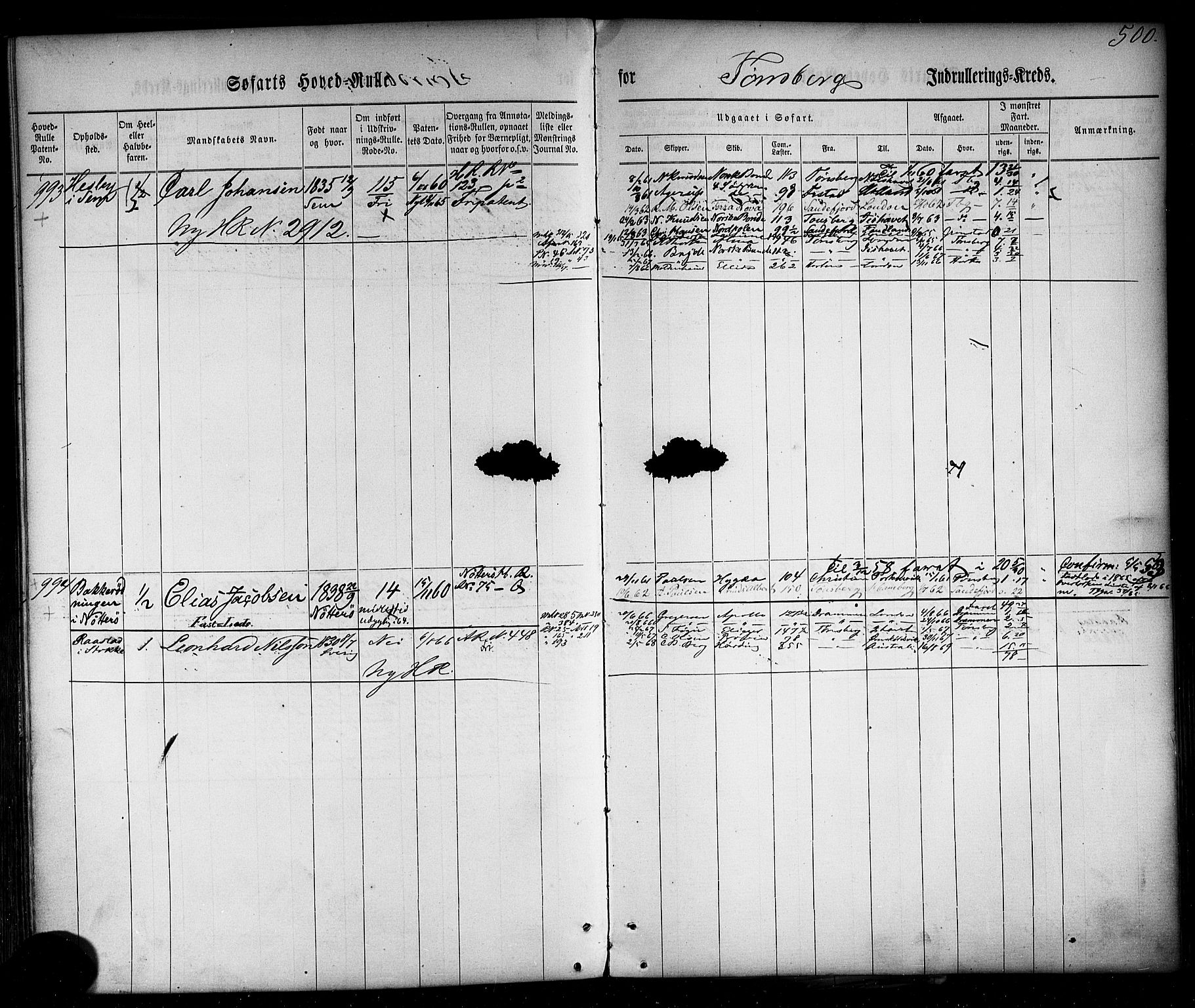 Tønsberg innrulleringskontor, SAKO/A-786/F/Fc/Fca/L0001: Hovedrulle Patent nr. 1-1428, 1860-1861, s. 542