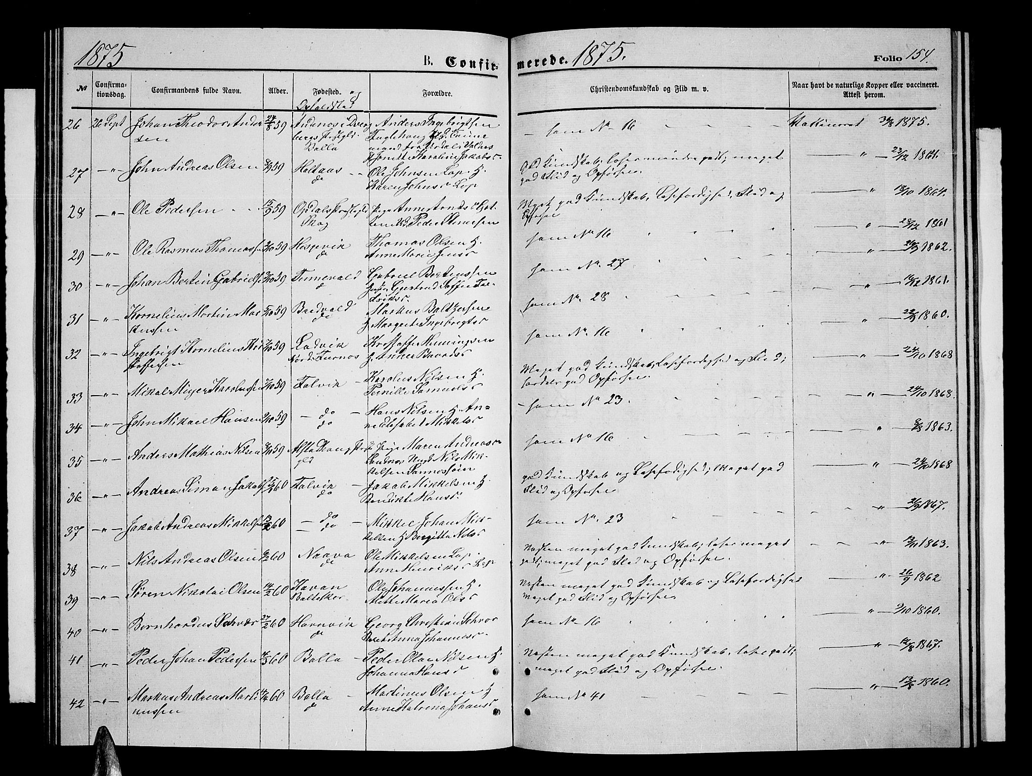 Ibestad sokneprestembete, AV/SATØ-S-0077/H/Ha/Hab/L0006klokker: Klokkerbok nr. 6, 1871-1879, s. 154