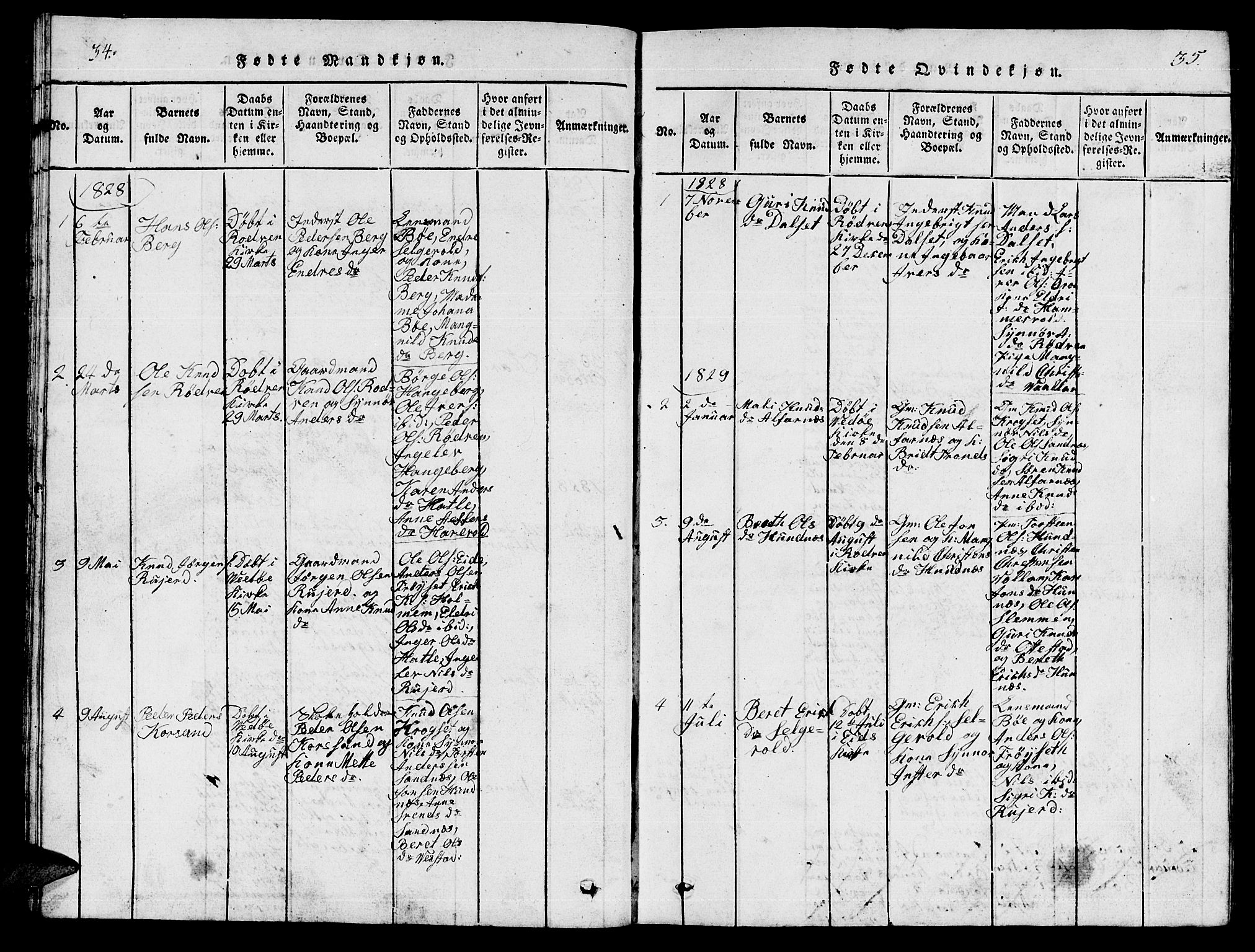 Ministerialprotokoller, klokkerbøker og fødselsregistre - Møre og Romsdal, SAT/A-1454/548/L0613: Klokkerbok nr. 548C01, 1818-1846, s. 34-35