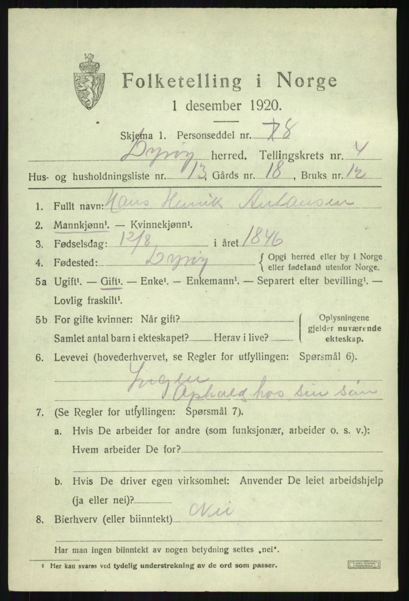 SATØ, Folketelling 1920 for 1926 Dyrøy herred, 1920, s. 2325