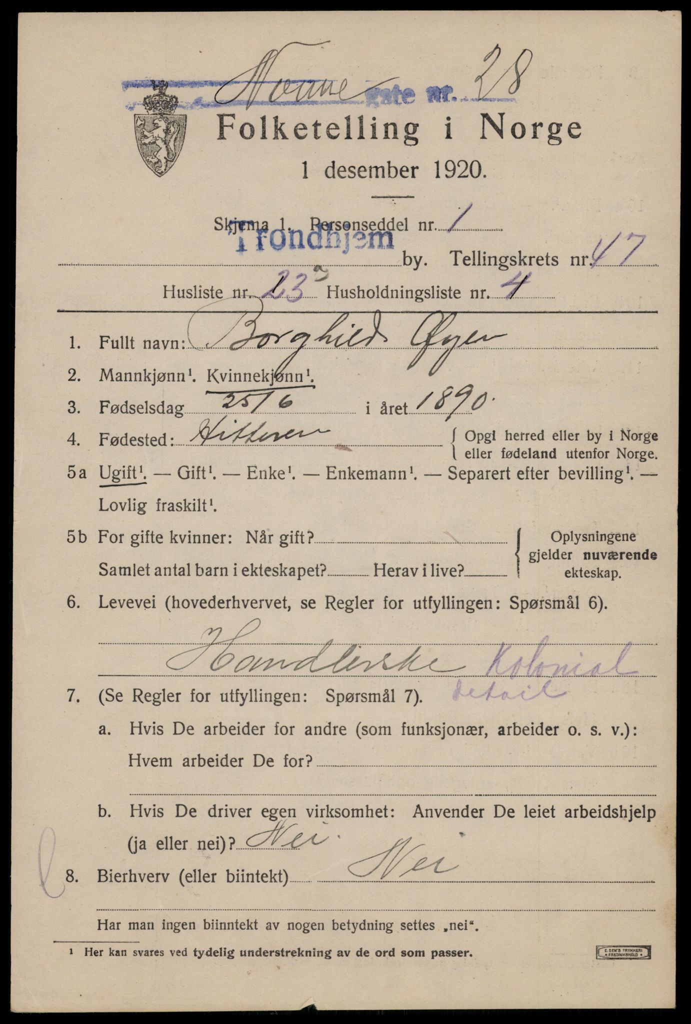 SAT, Folketelling 1920 for 1601 Trondheim kjøpstad, 1920, s. 98248