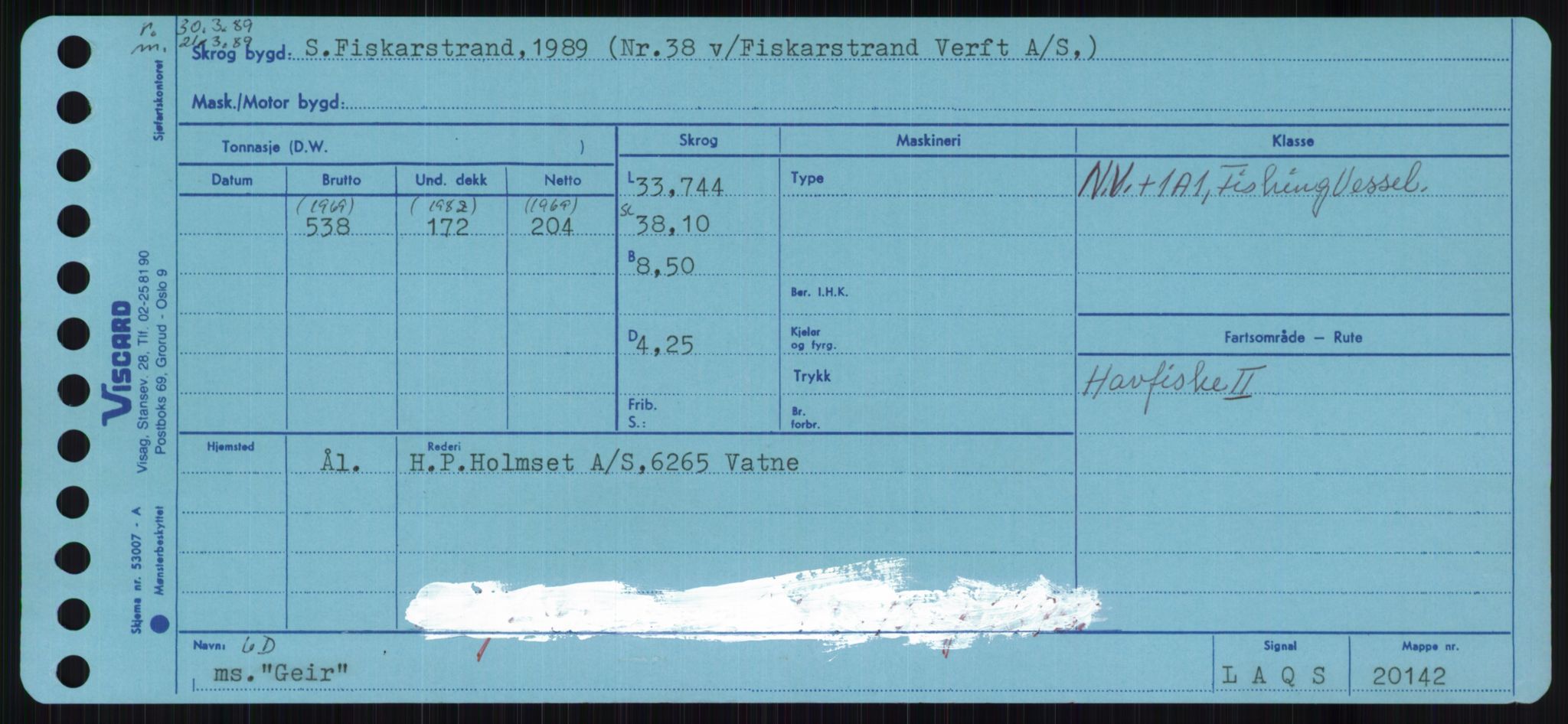 Sjøfartsdirektoratet med forløpere, Skipsmålingen, RA/S-1627/H/Ha/L0002/0002: Fartøy, Eik-Hill / Fartøy, G-Hill, s. 65