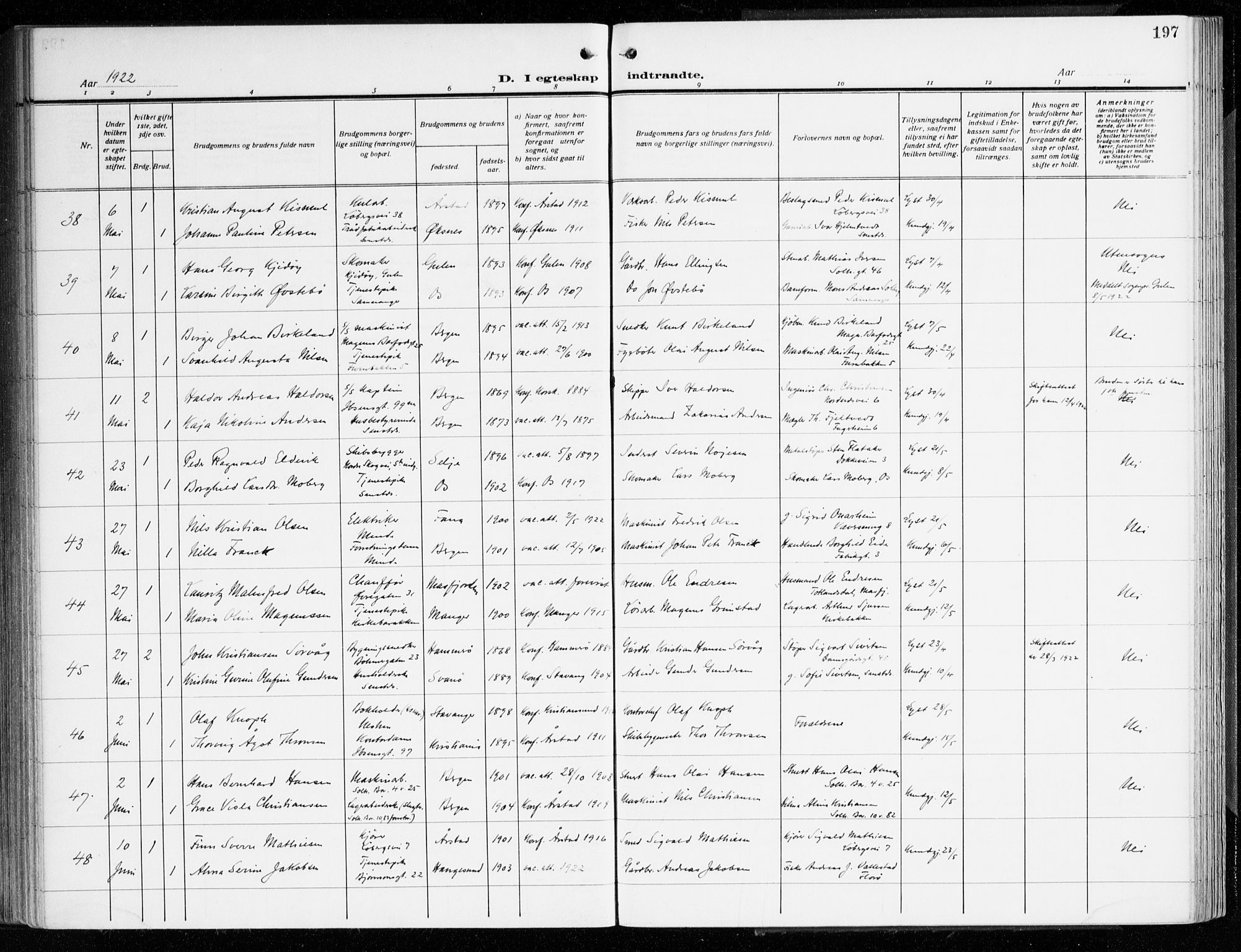 Årstad Sokneprestembete, AV/SAB-A-79301/H/Haa/L0004: Ministerialbok nr. A 4, 1919-1928, s. 197