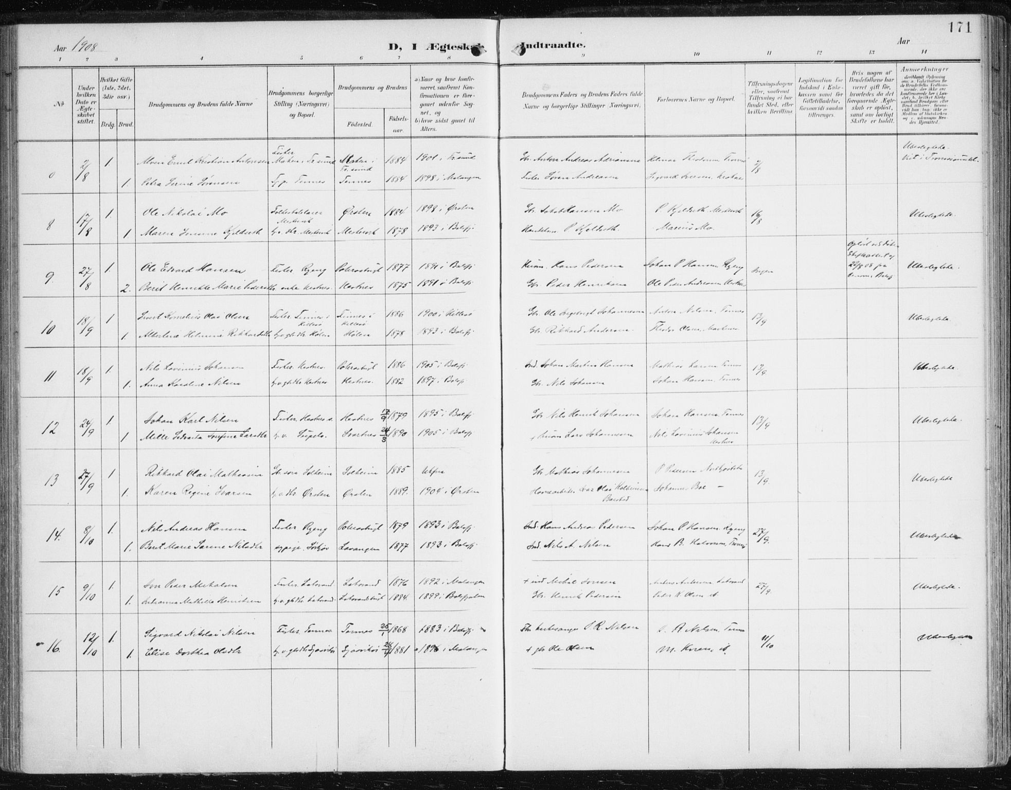 Balsfjord sokneprestembete, AV/SATØ-S-1303/G/Gaa/L0006kirke: Ministerialbok nr. 6, 1897-1909, s. 171