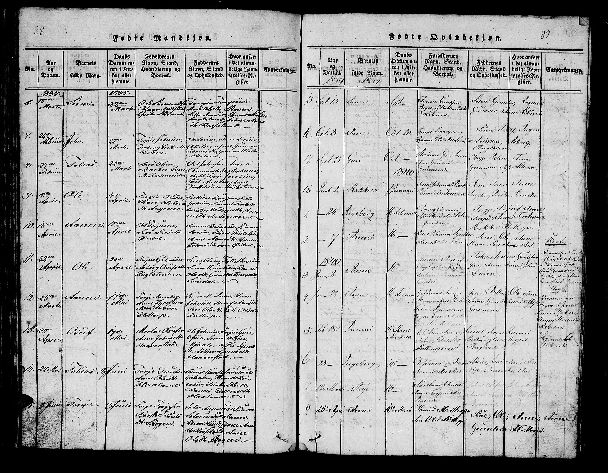 Bjelland sokneprestkontor, SAK/1111-0005/F/Fb/Fbc/L0001: Klokkerbok nr. B 1, 1815-1870, s. 88-89