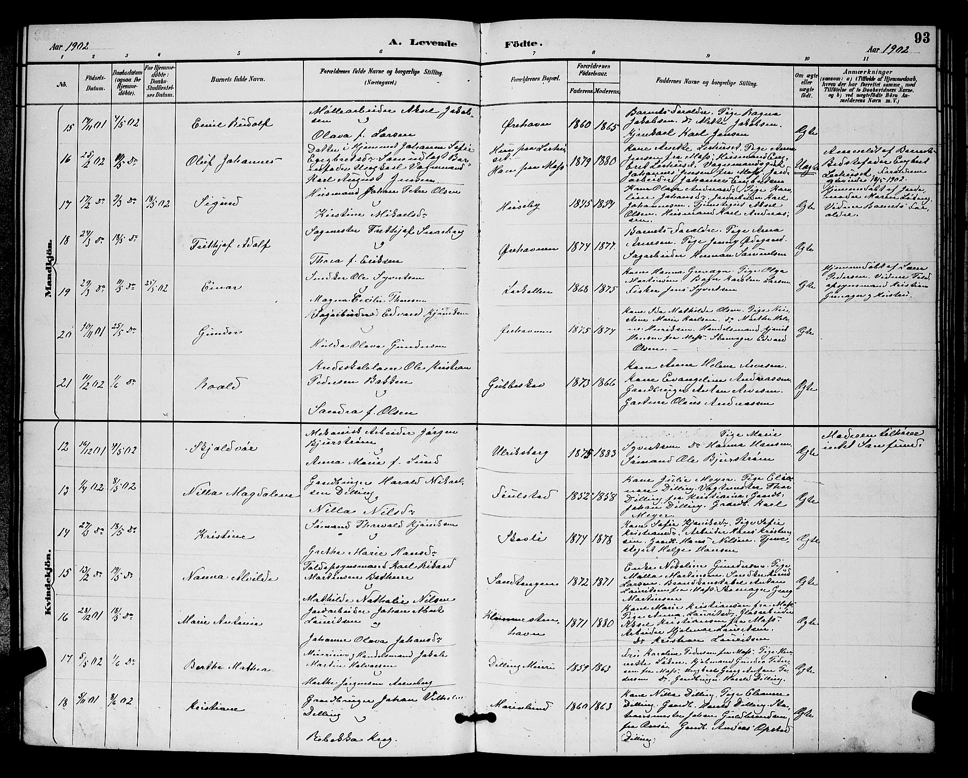 Rygge prestekontor Kirkebøker, AV/SAO-A-10084b/G/Ga/L0002: Klokkerbok nr. 2, 1887-1905, s. 93