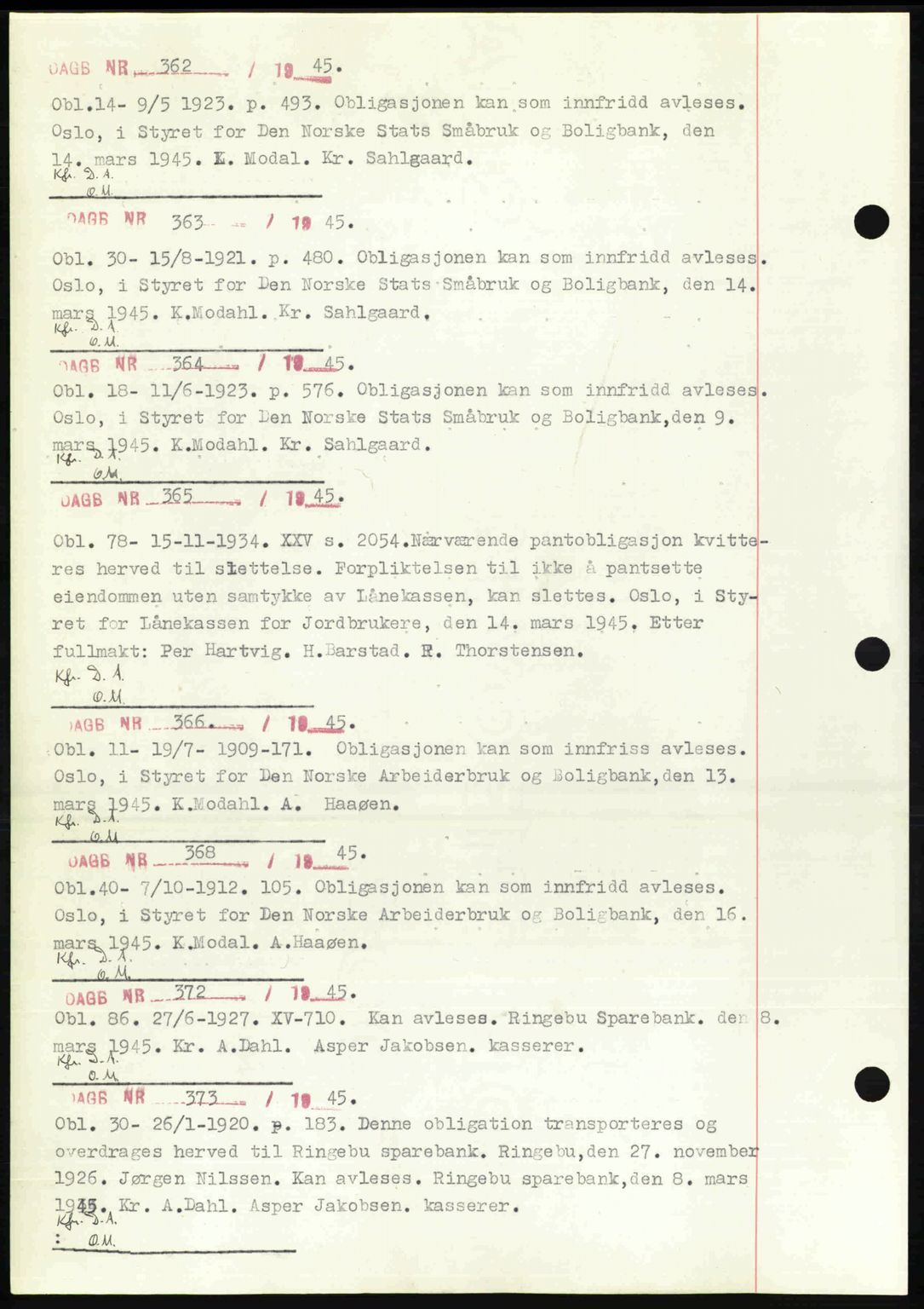 Sør-Gudbrandsdal tingrett, SAH/TING-004/H/Hb/Hbf/L0002: Pantebok nr. C1, 1938-1951, Dagboknr: 362/1945