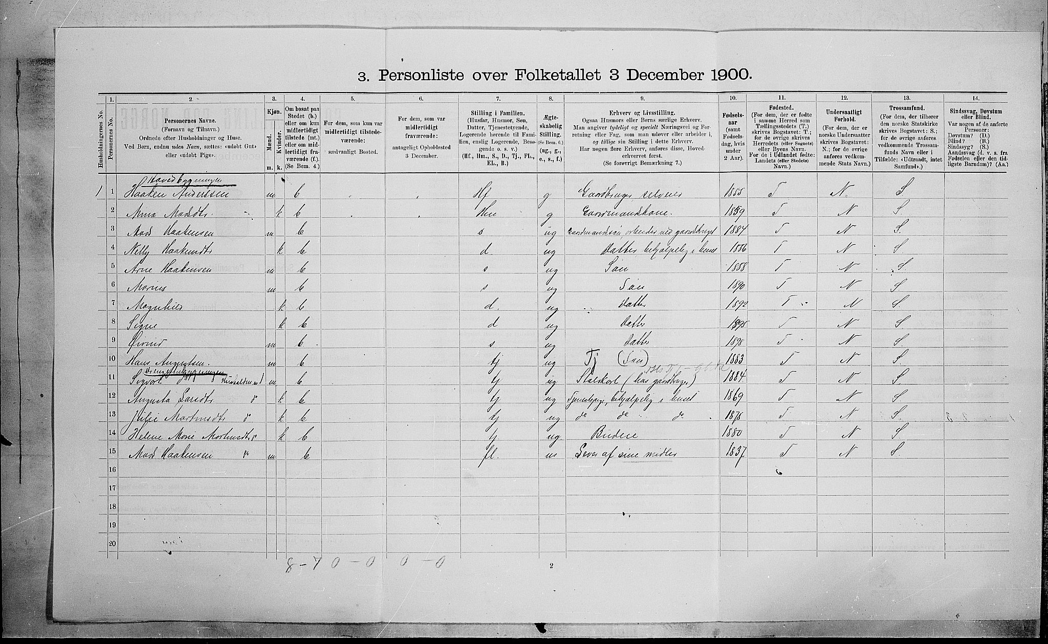 SAH, Folketelling 1900 for 0528 Østre Toten herred, 1900, s. 2505