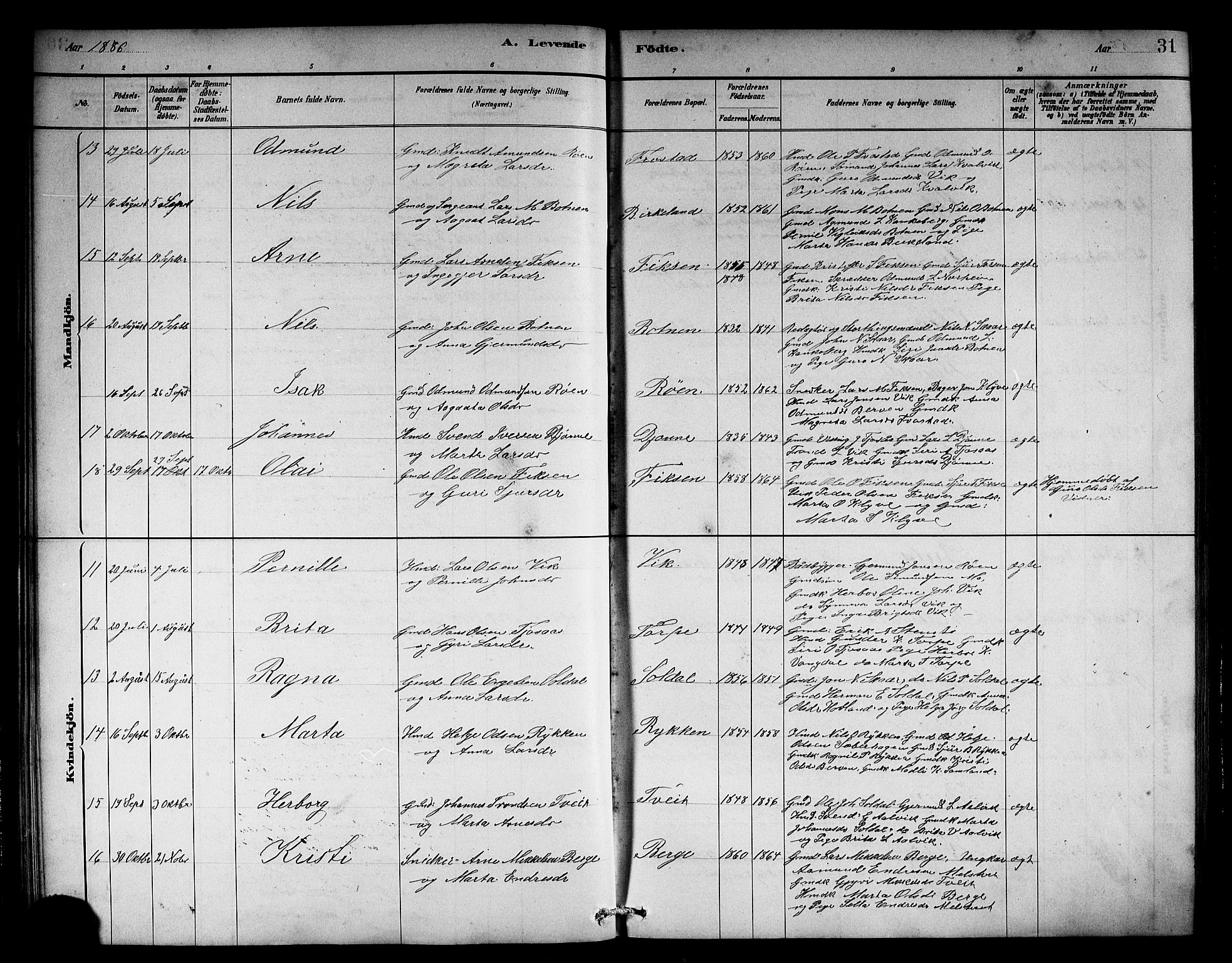 Kvam sokneprestembete, AV/SAB-A-76201/H/Hab: Klokkerbok nr. C 3, 1881-1905, s. 31