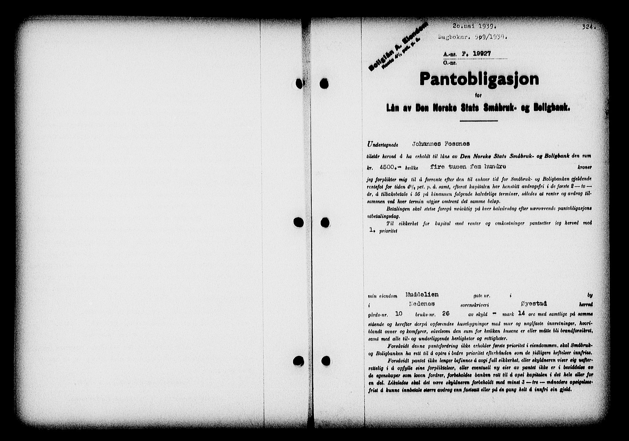 Nedenes sorenskriveri, SAK/1221-0006/G/Gb/Gba/L0046: Pantebok nr. 42, 1938-1939, Dagboknr: 509/1939