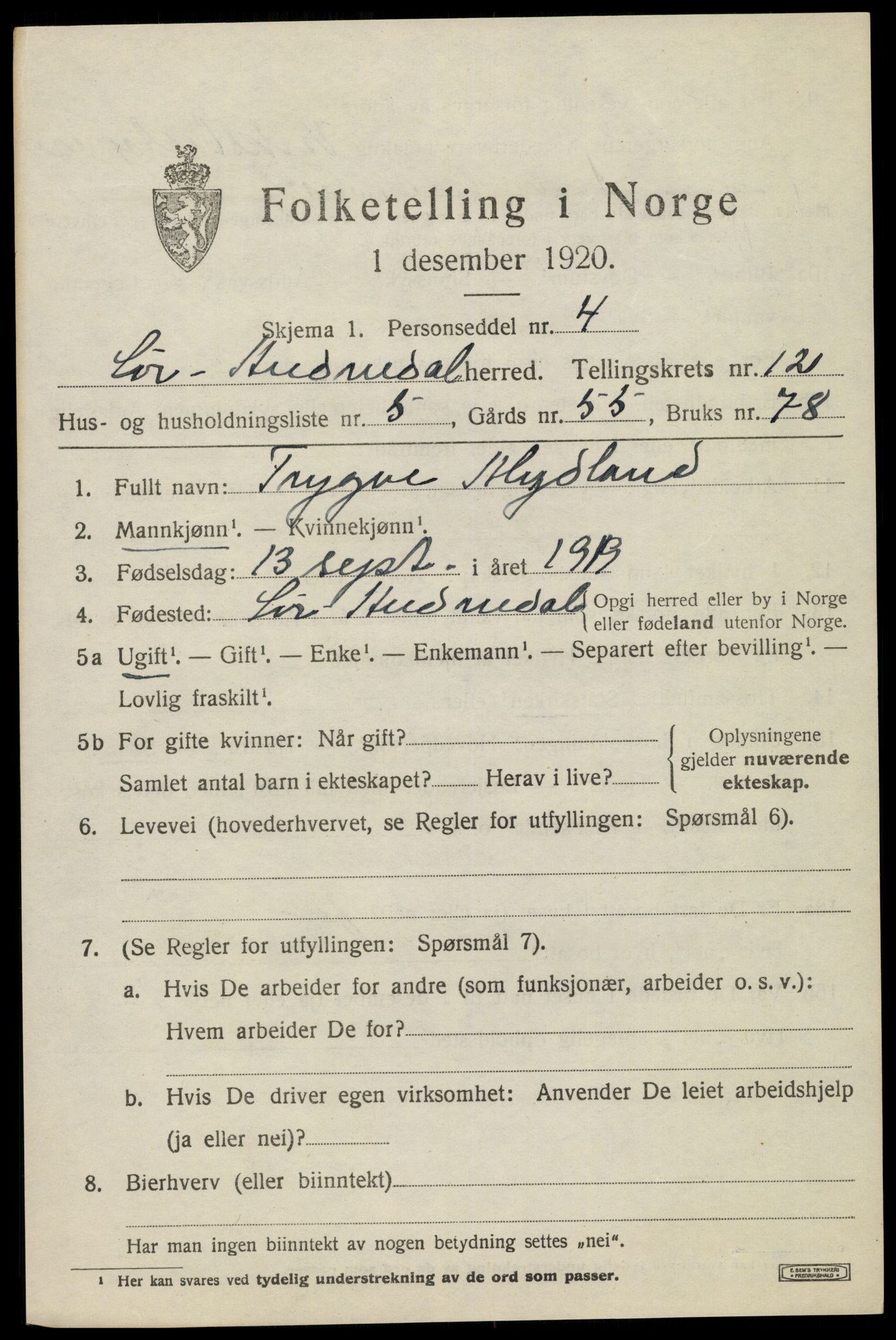 SAK, Folketelling 1920 for 1029 Sør-Audnedal herred, 1920, s. 4555