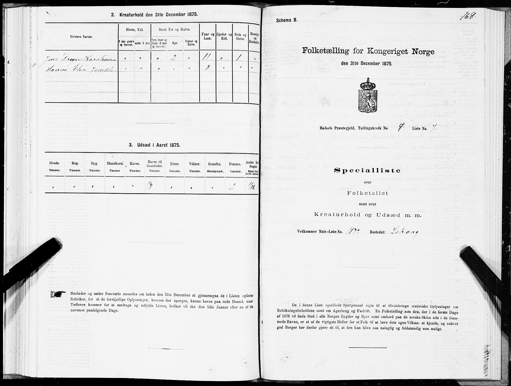 SAT, Folketelling 1875 for 1866P Hadsel prestegjeld, 1875, s. 2168