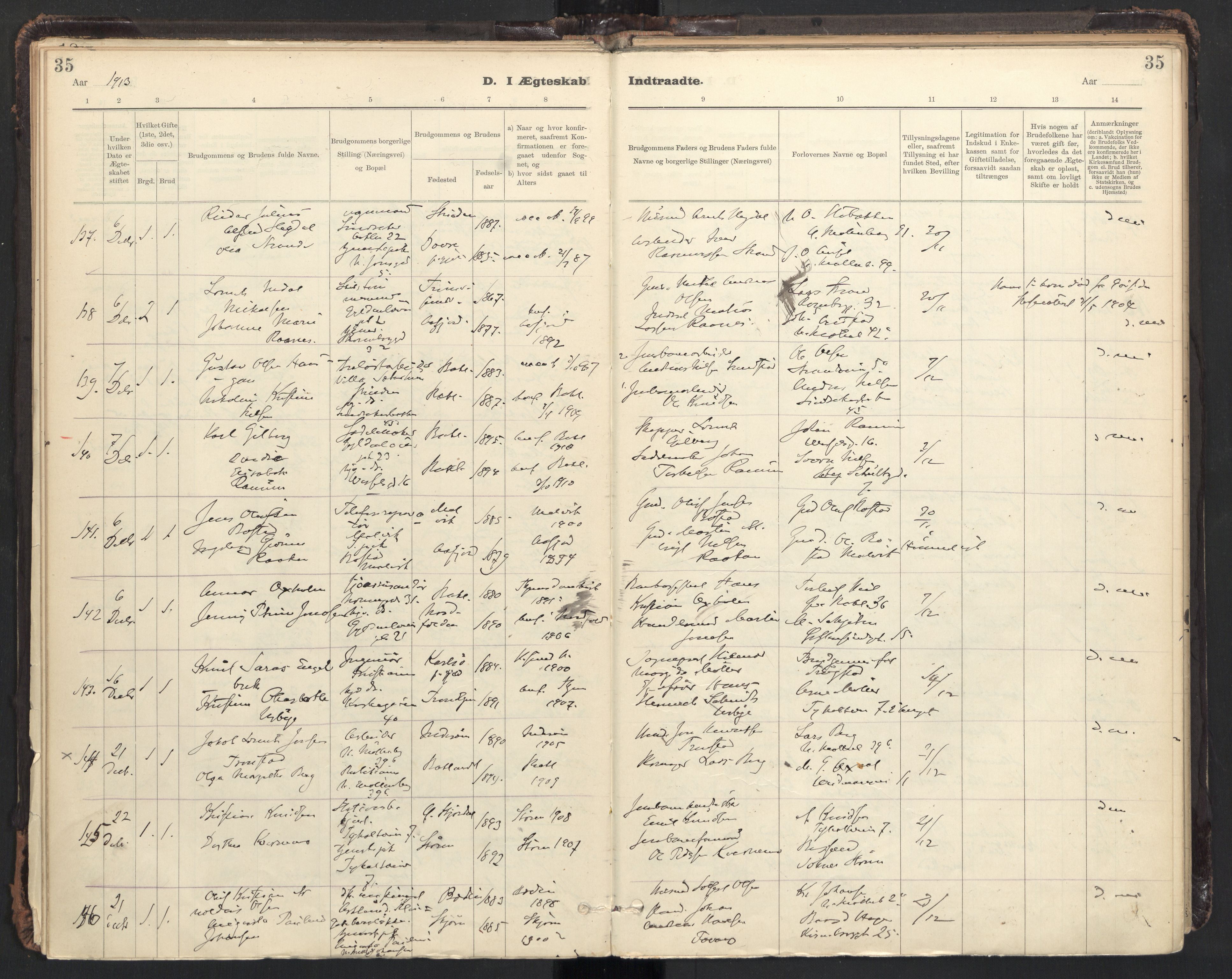 Ministerialprotokoller, klokkerbøker og fødselsregistre - Sør-Trøndelag, SAT/A-1456/604/L0204: Ministerialbok nr. 604A24, 1911-1920, s. 35