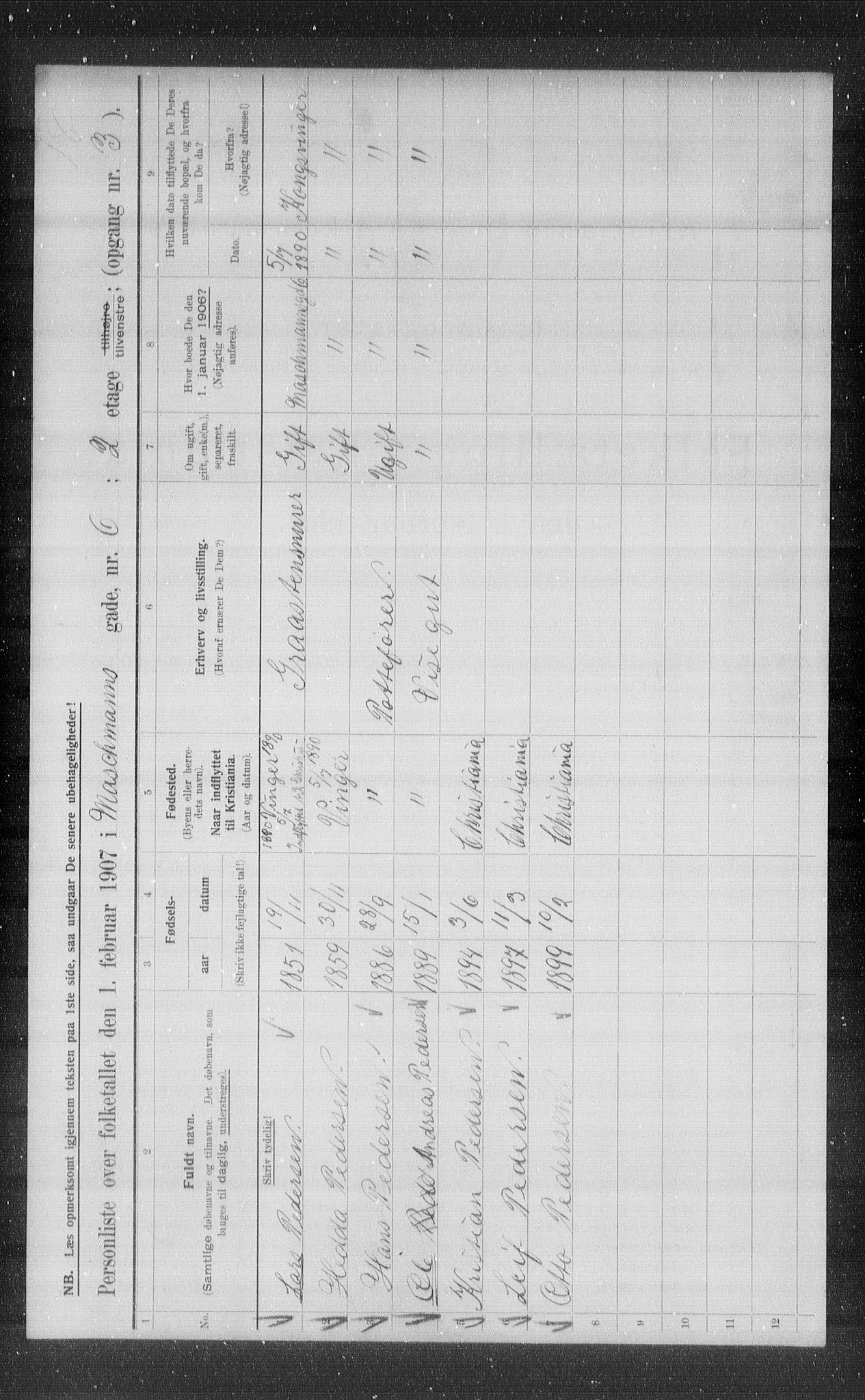 OBA, Kommunal folketelling 1.2.1907 for Kristiania kjøpstad, 1907, s. 17666