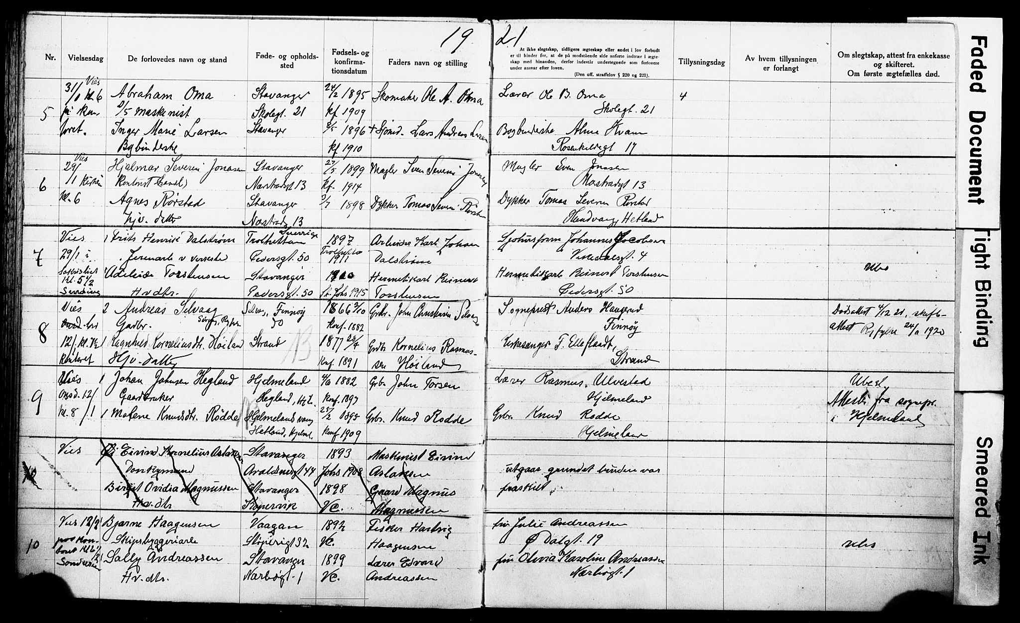 St. Johannes sokneprestkontor, AV/SAST-A-101814/001/70/705BA/L0003: Lysningsprotokoll nr. 3, 1916-1928
