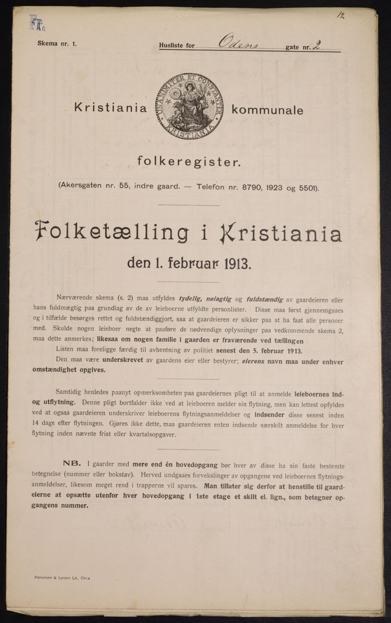 OBA, Kommunal folketelling 1.2.1913 for Kristiania, 1913, s. 74598