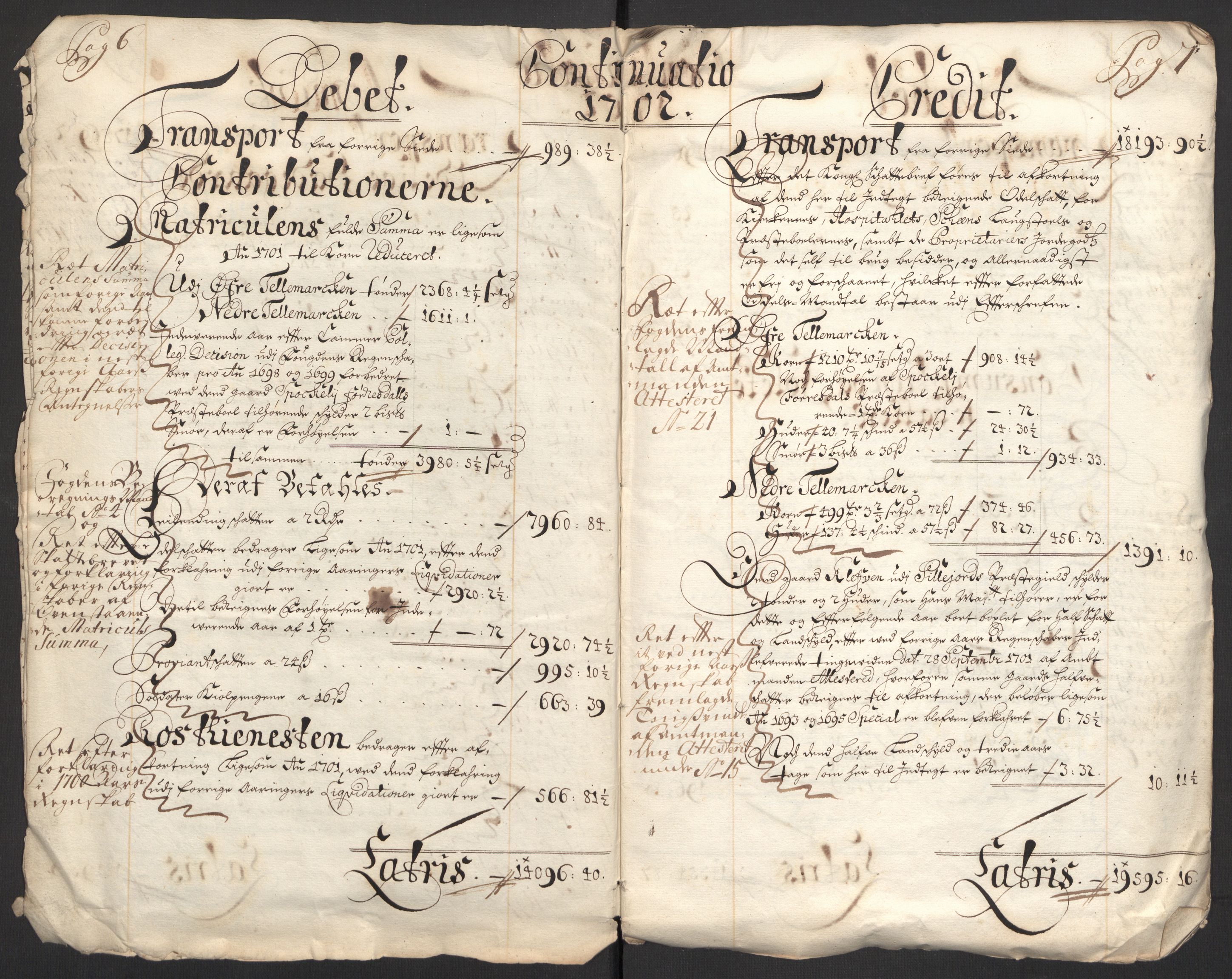 Rentekammeret inntil 1814, Reviderte regnskaper, Fogderegnskap, AV/RA-EA-4092/R36/L2106: Fogderegnskap Øvre og Nedre Telemark og Bamble, 1702, s. 6