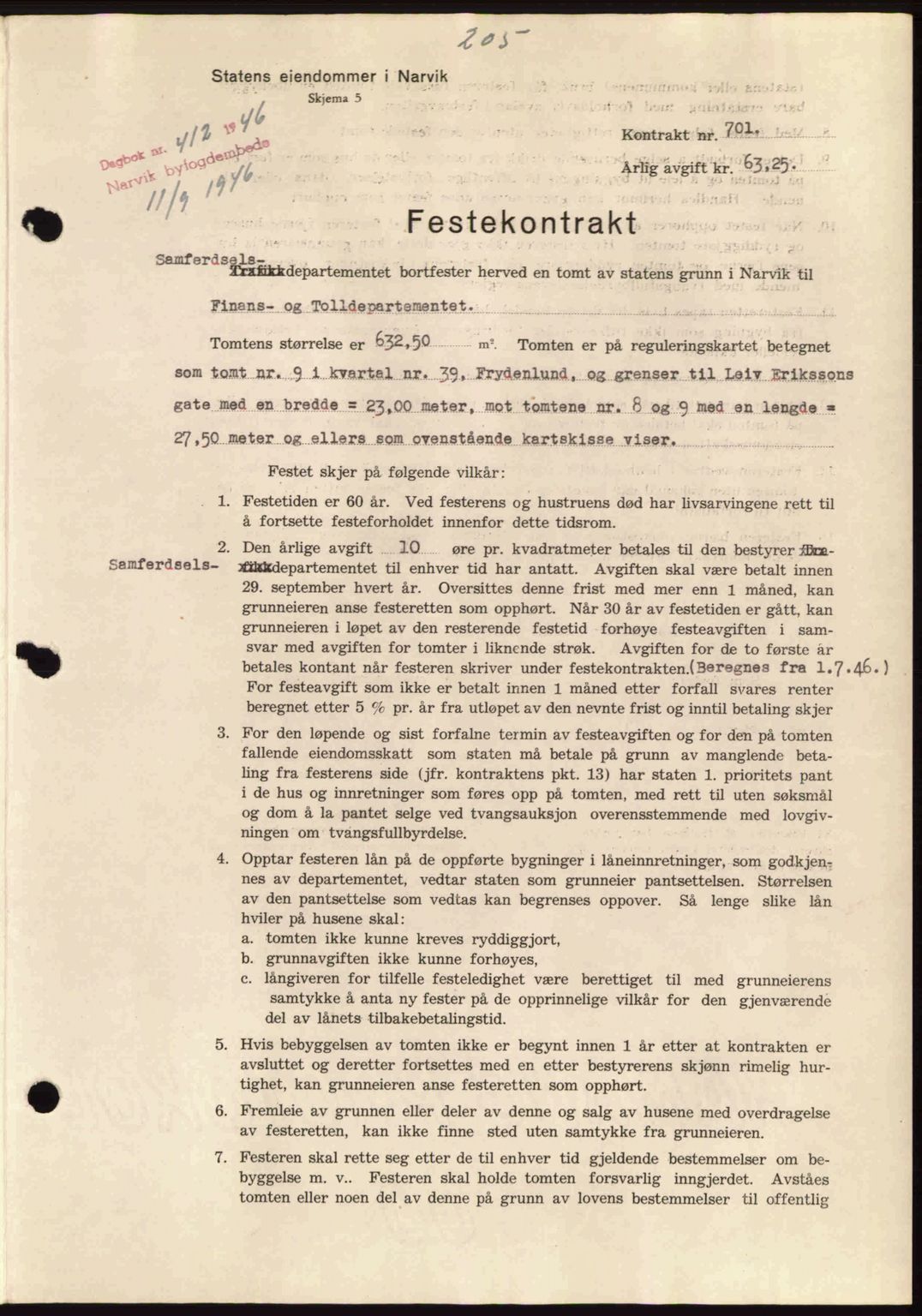 Narvik sorenskriveri, SAT/A-0002/1/2/2C/2Ca: Pantebok nr. A21, 1946-1947, Dagboknr: 412/1946
