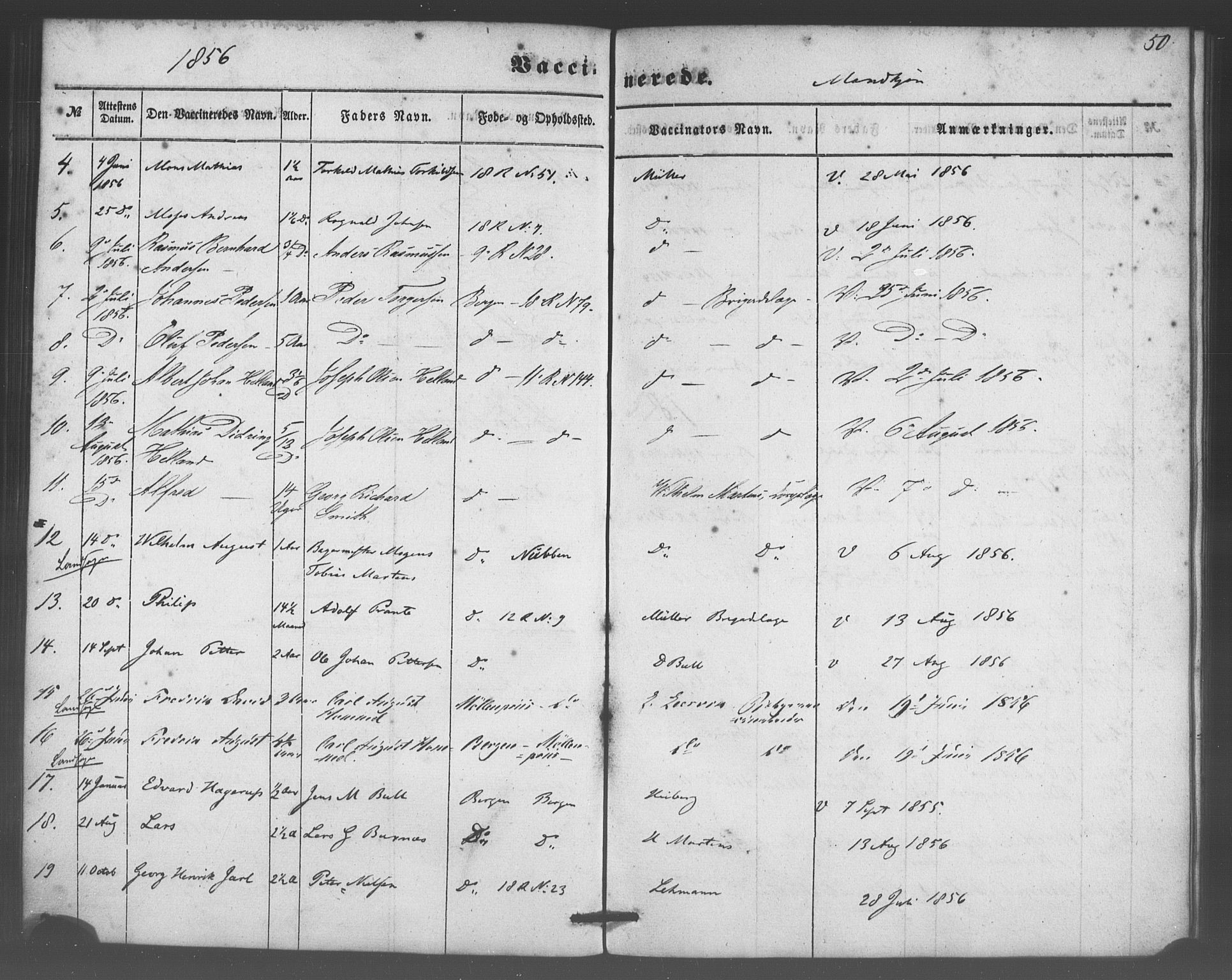 Domkirken sokneprestembete, SAB/A-74801/H/Haa/L0047: Ministerialbok nr. F 2, 1852-1868, s. 50
