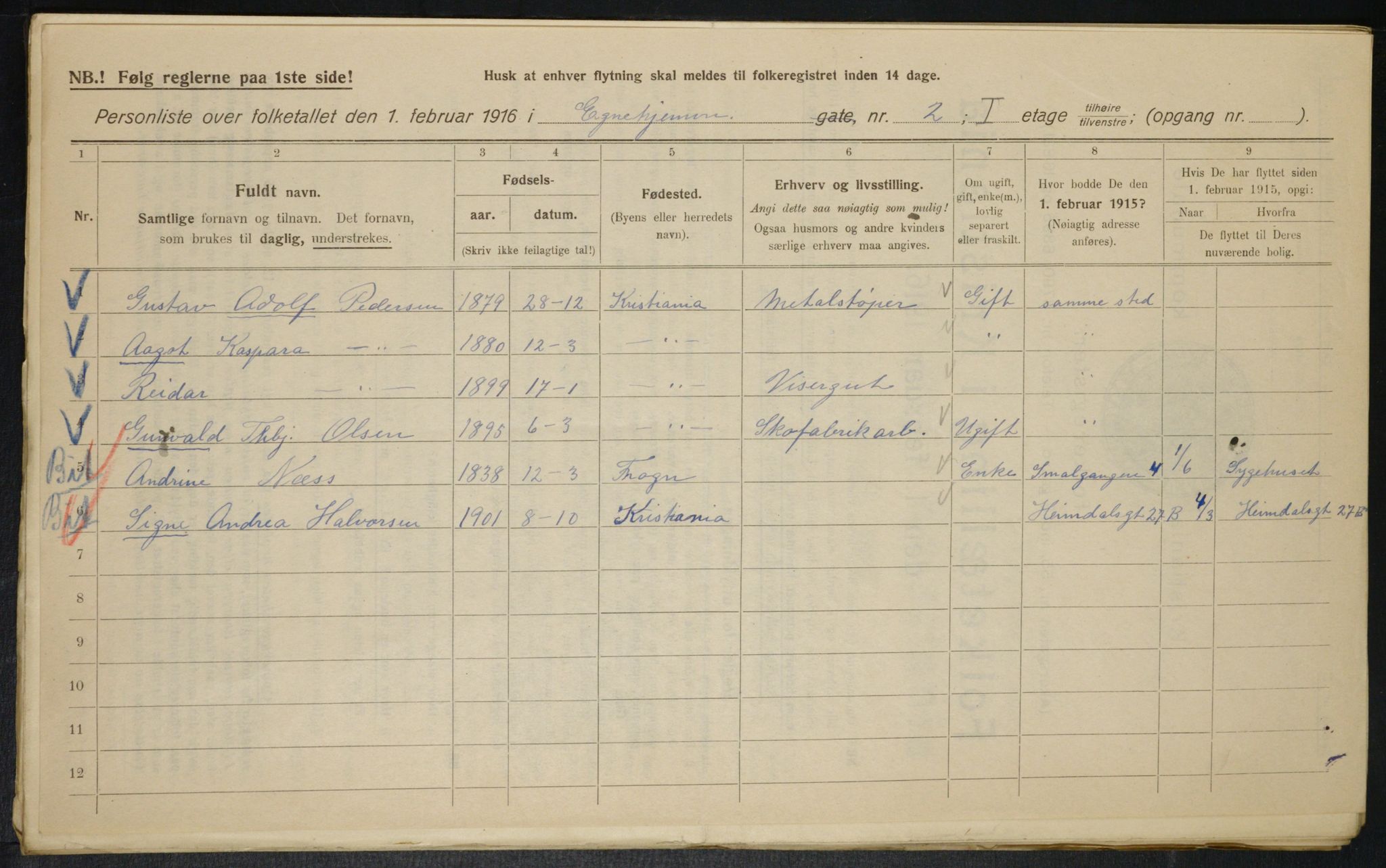 OBA, Kommunal folketelling 1.2.1916 for Kristiania, 1916, s. 18976