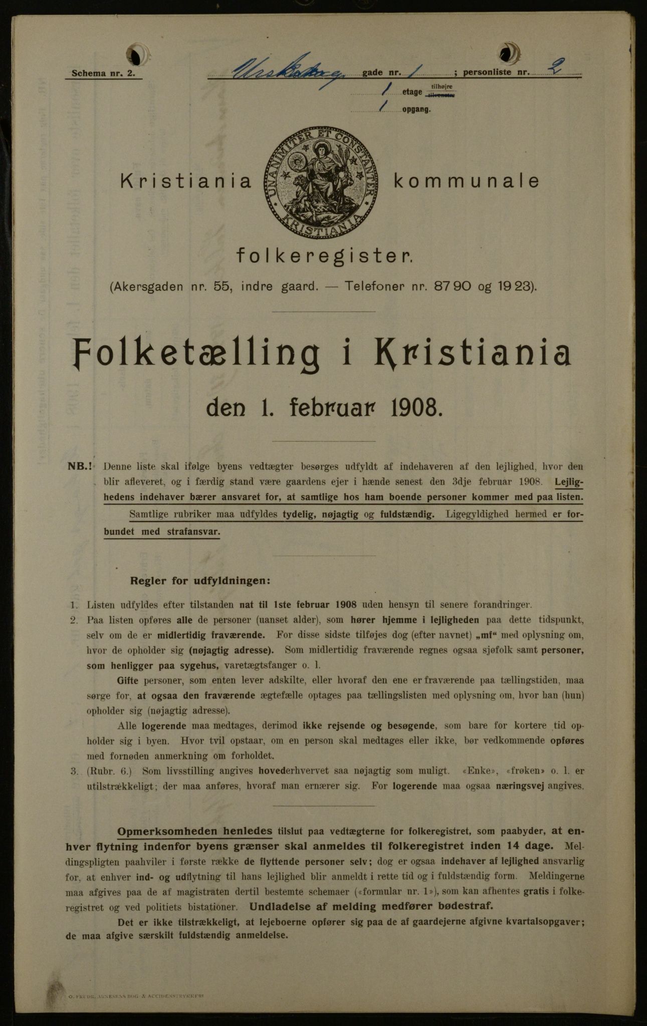 OBA, Kommunal folketelling 1.2.1908 for Kristiania kjøpstad, 1908, s. 2633