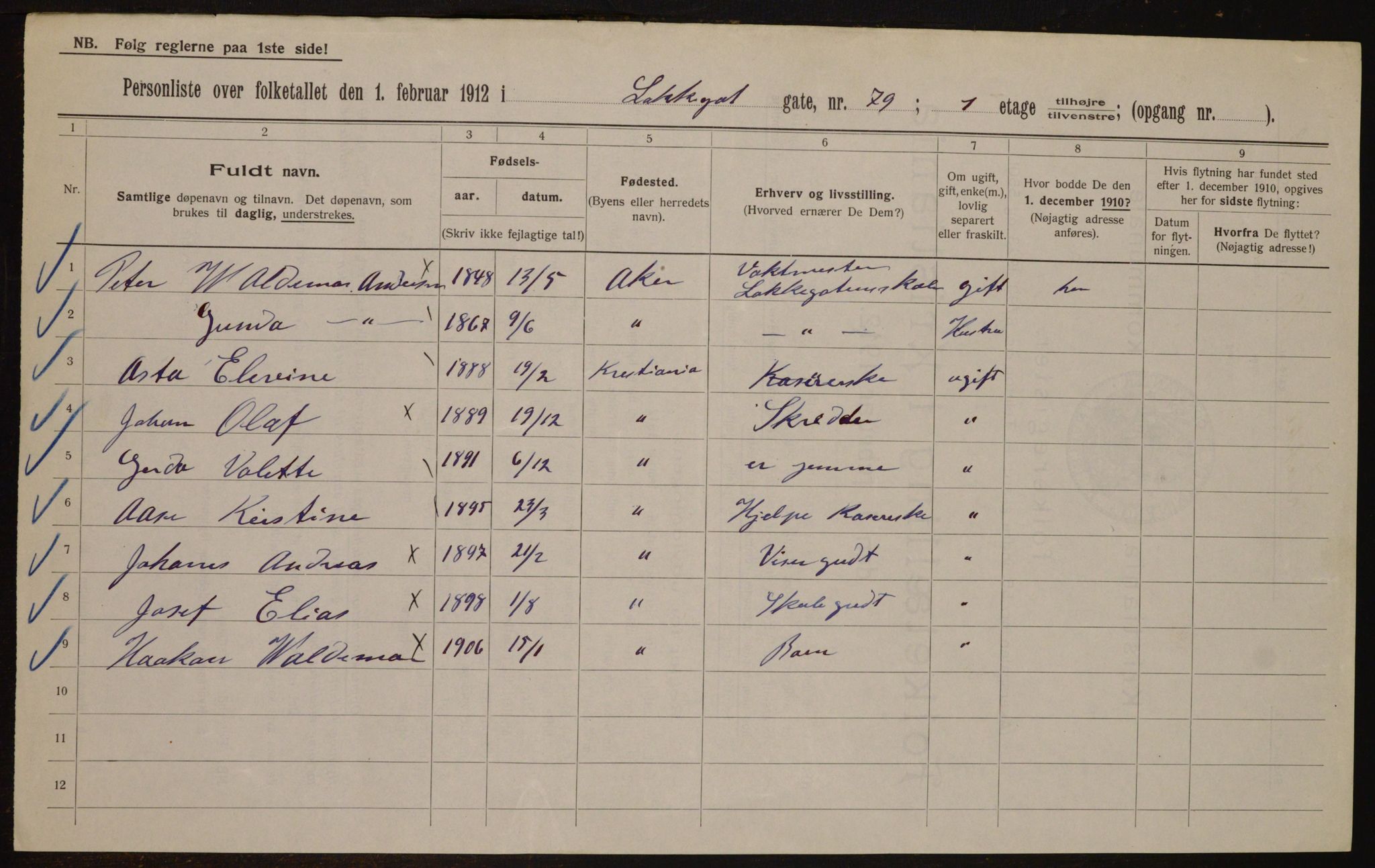 OBA, Kommunal folketelling 1.2.1912 for Kristiania, 1912, s. 56606