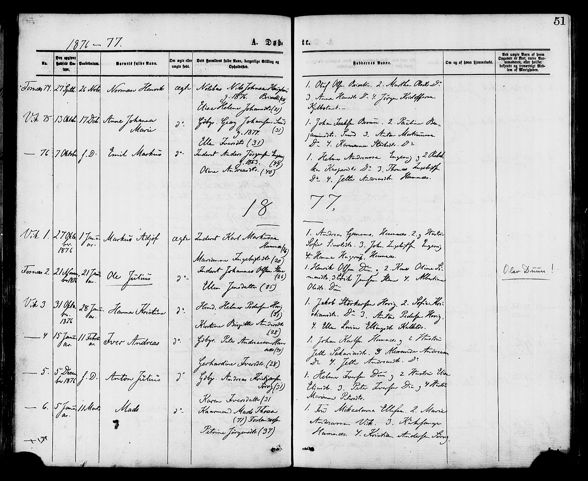 Ministerialprotokoller, klokkerbøker og fødselsregistre - Nord-Trøndelag, AV/SAT-A-1458/773/L0616: Ministerialbok nr. 773A07, 1870-1887, s. 51