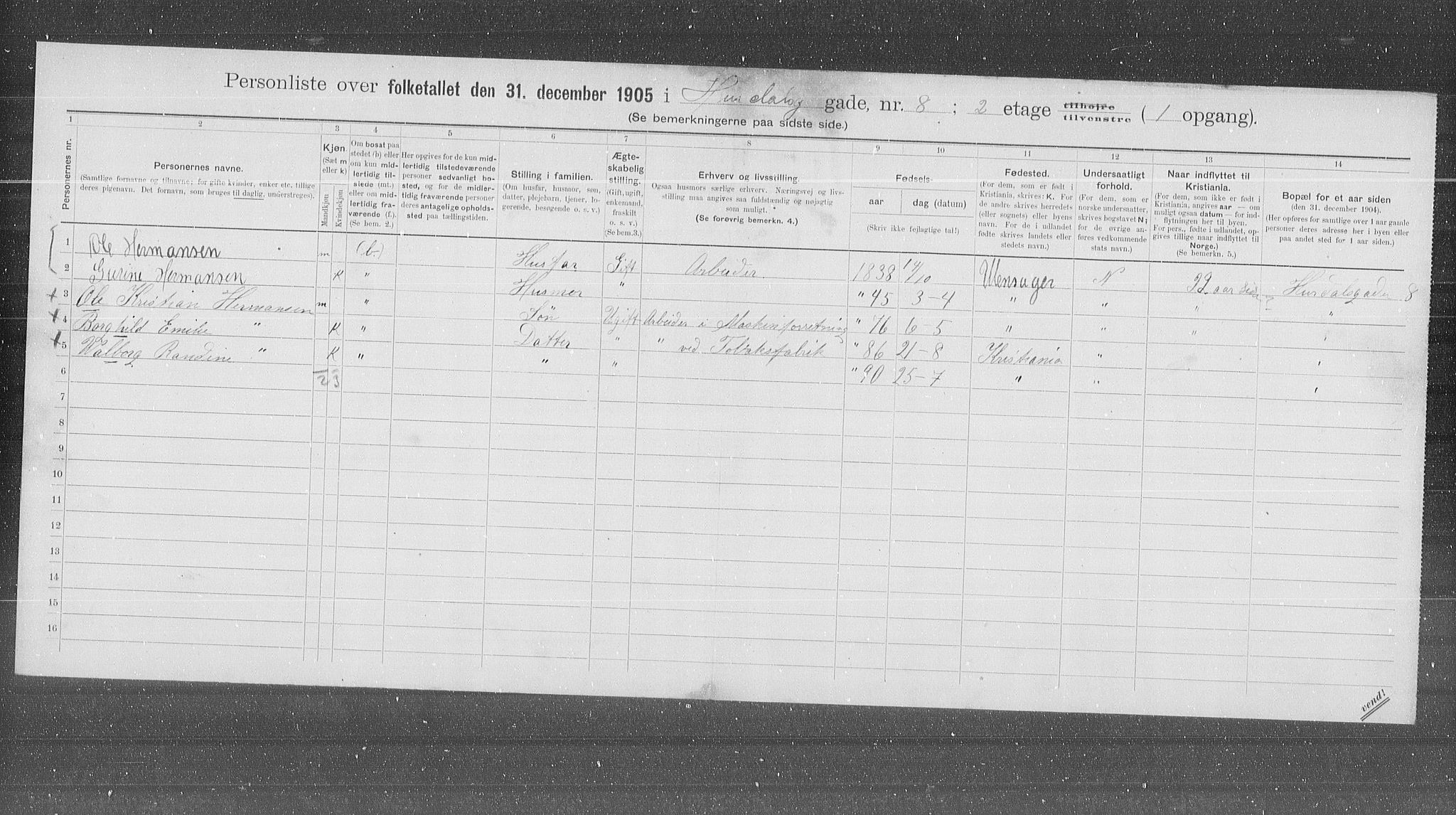 OBA, Kommunal folketelling 31.12.1905 for Kristiania kjøpstad, 1905, s. 21955