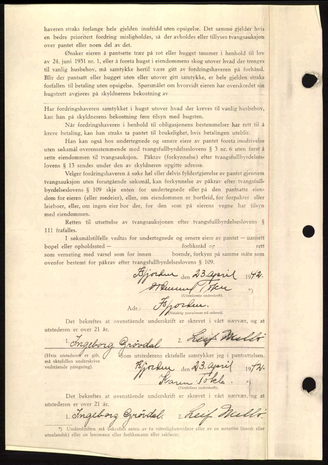 Romsdal sorenskriveri, AV/SAT-A-4149/1/2/2C: Pantebok nr. B2, 1939-1945, Dagboknr: 885/1942