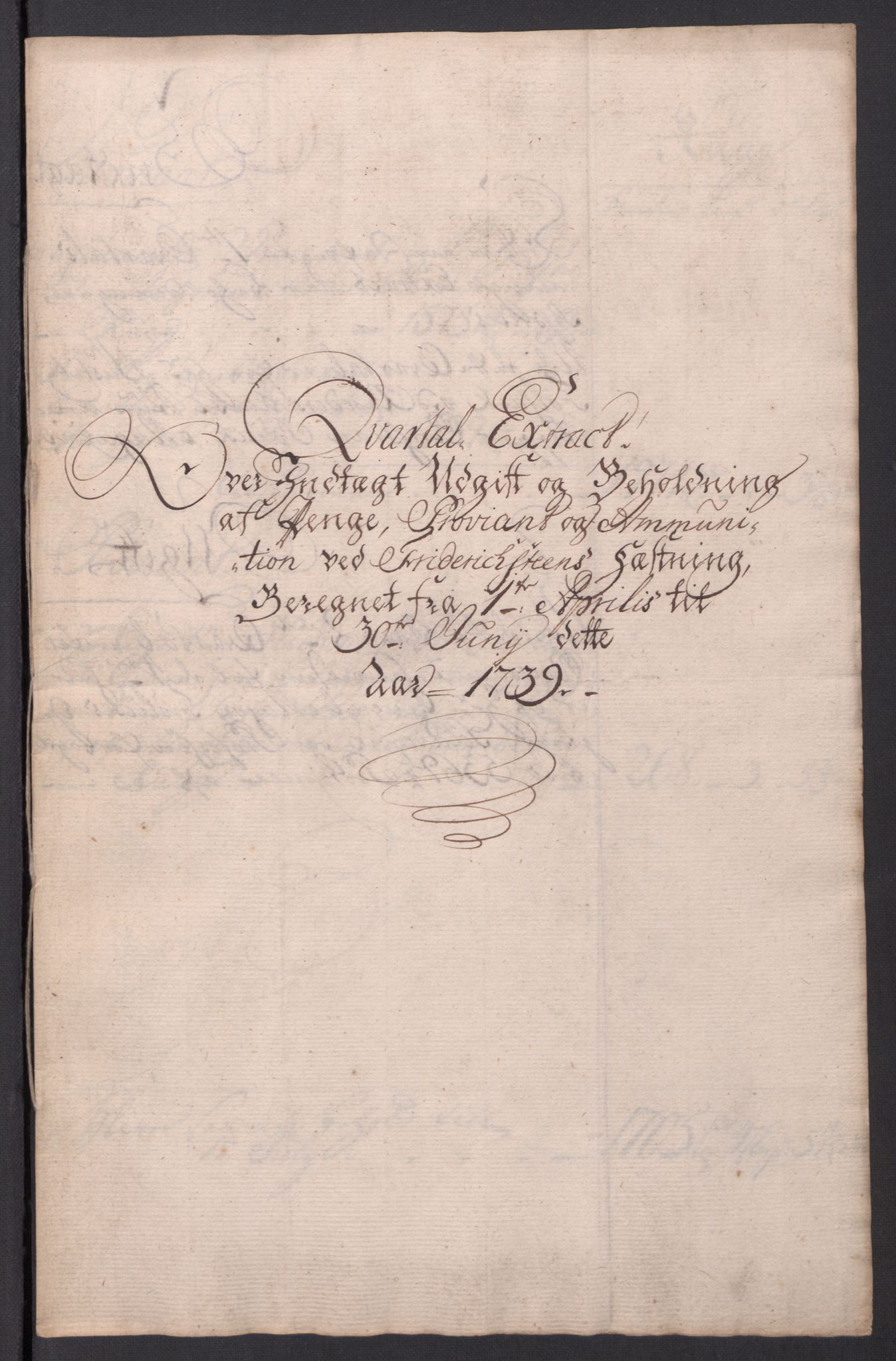 Kommanderende general (KG I) med Det norske krigsdirektorium, AV/RA-EA-5419/D/L0154: Fredriksten festning: Brev, inventarfortegnelser og regnskapsekstrakter, 1730-1739, s. 763