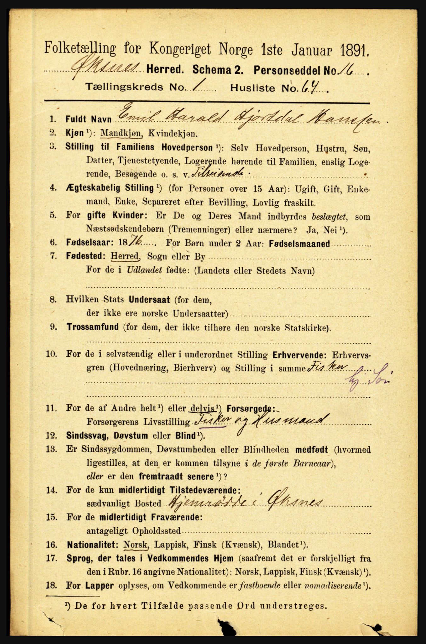 RA, Folketelling 1891 for 1868 Øksnes herred, 1891, s. 595