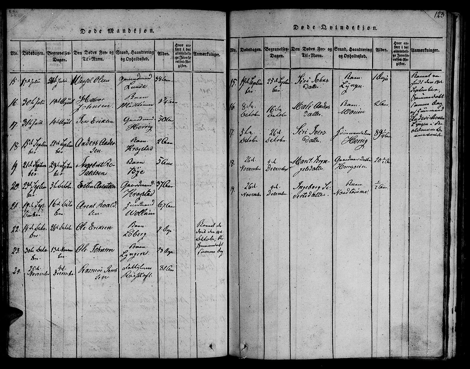 Ministerialprotokoller, klokkerbøker og fødselsregistre - Sør-Trøndelag, SAT/A-1456/692/L1102: Ministerialbok nr. 692A02, 1816-1842, s. 123