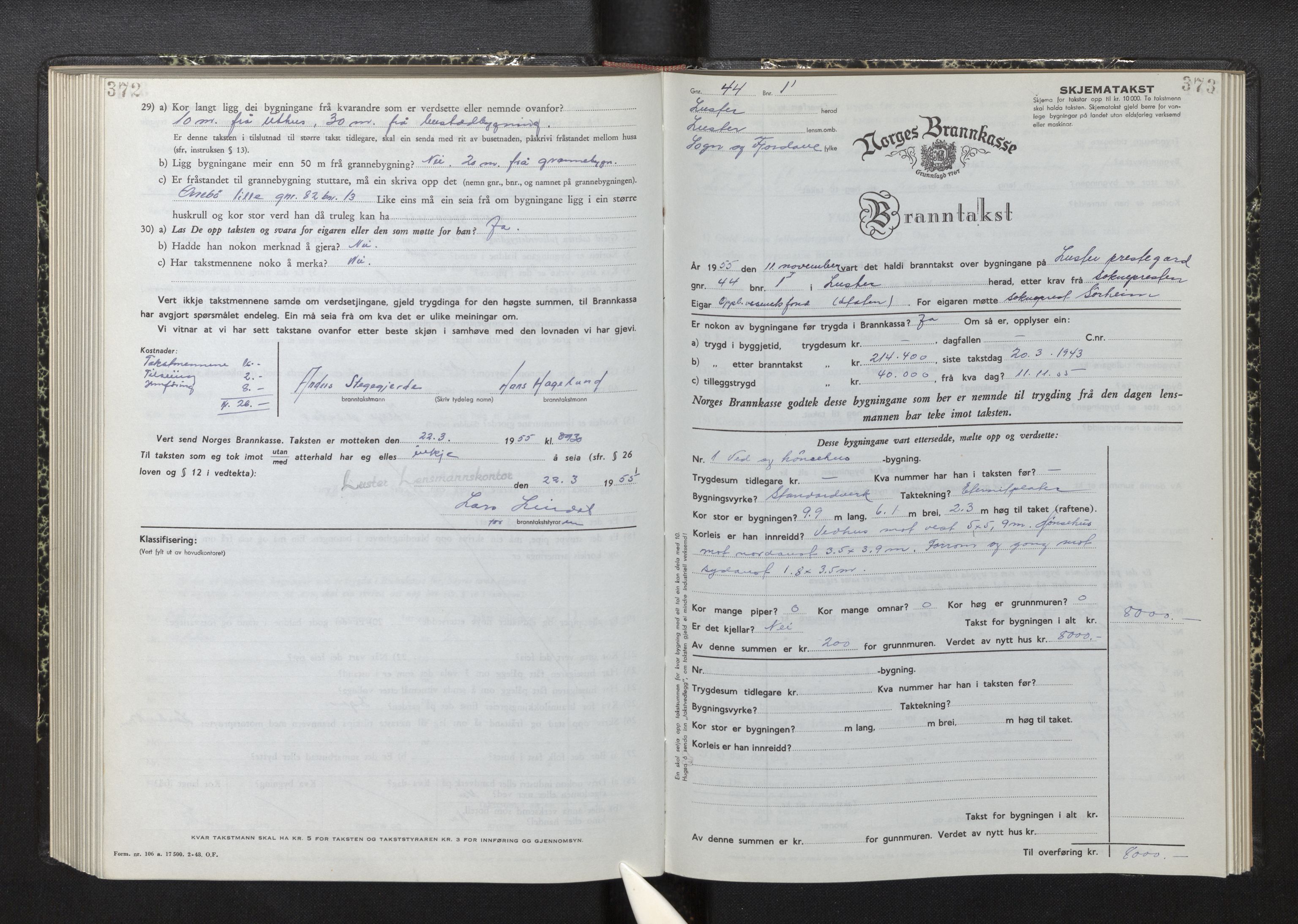 Lensmannen i Luster, AV/SAB-A-29301/0012/L0008: Branntakstprotokoll, skjematakst, 1949-1955, s. 372-373